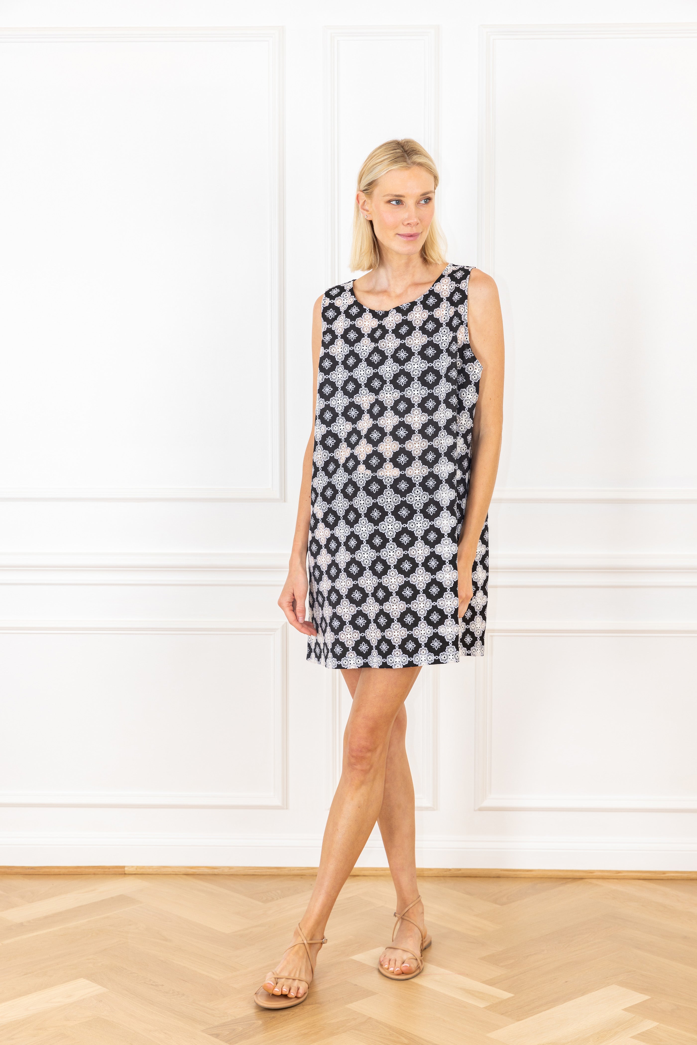 Black Eyelet Clovers Mini A-Line Dress