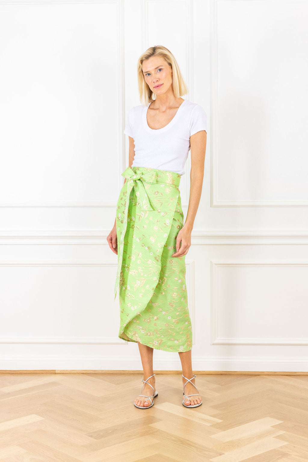 Lime Brocade Maxi Wrap Skirt