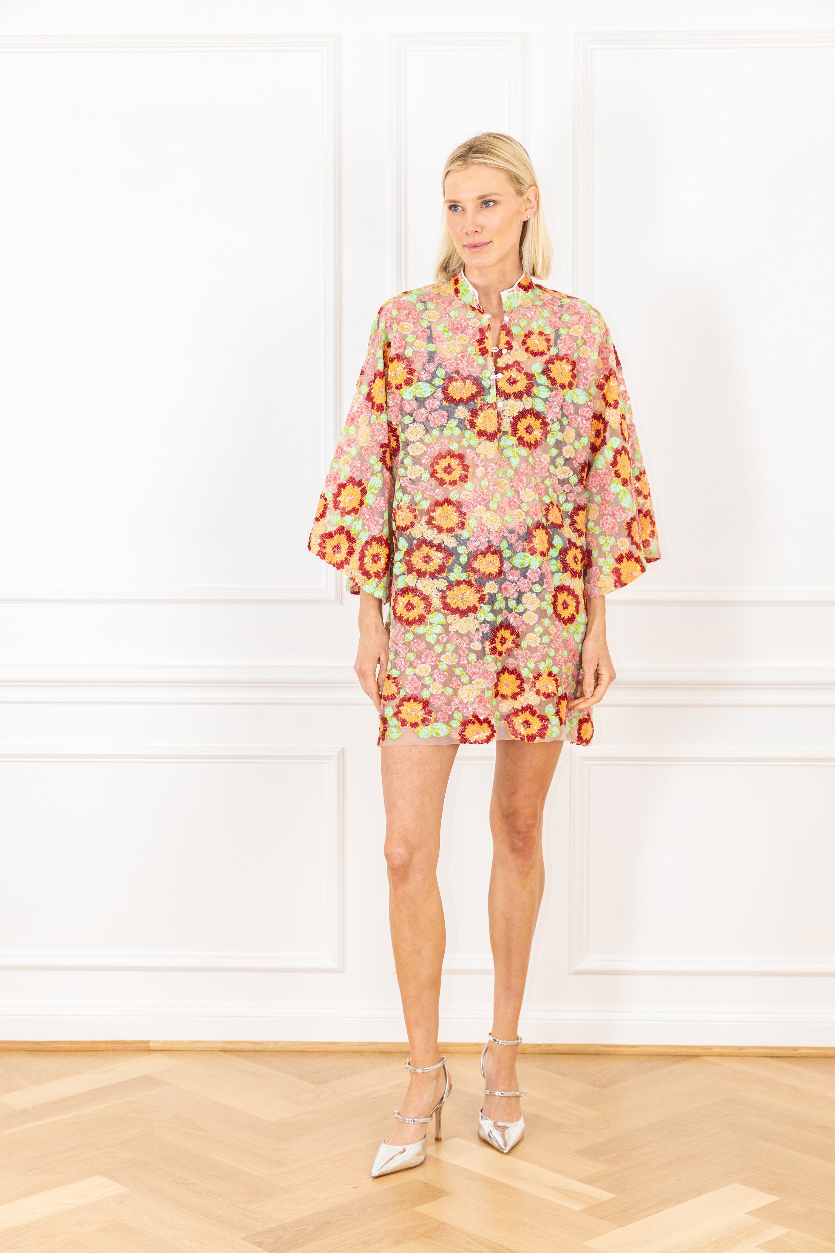 Tangerine Sequin Mini Caftan