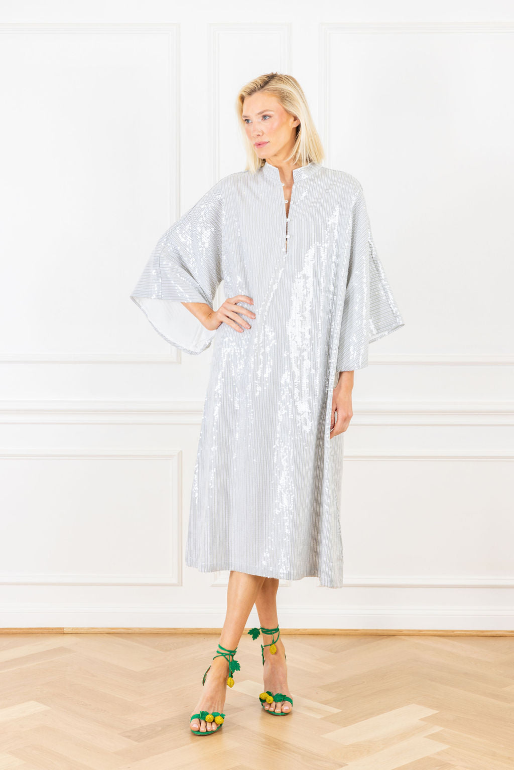 jade stripes sequin maxi caftan