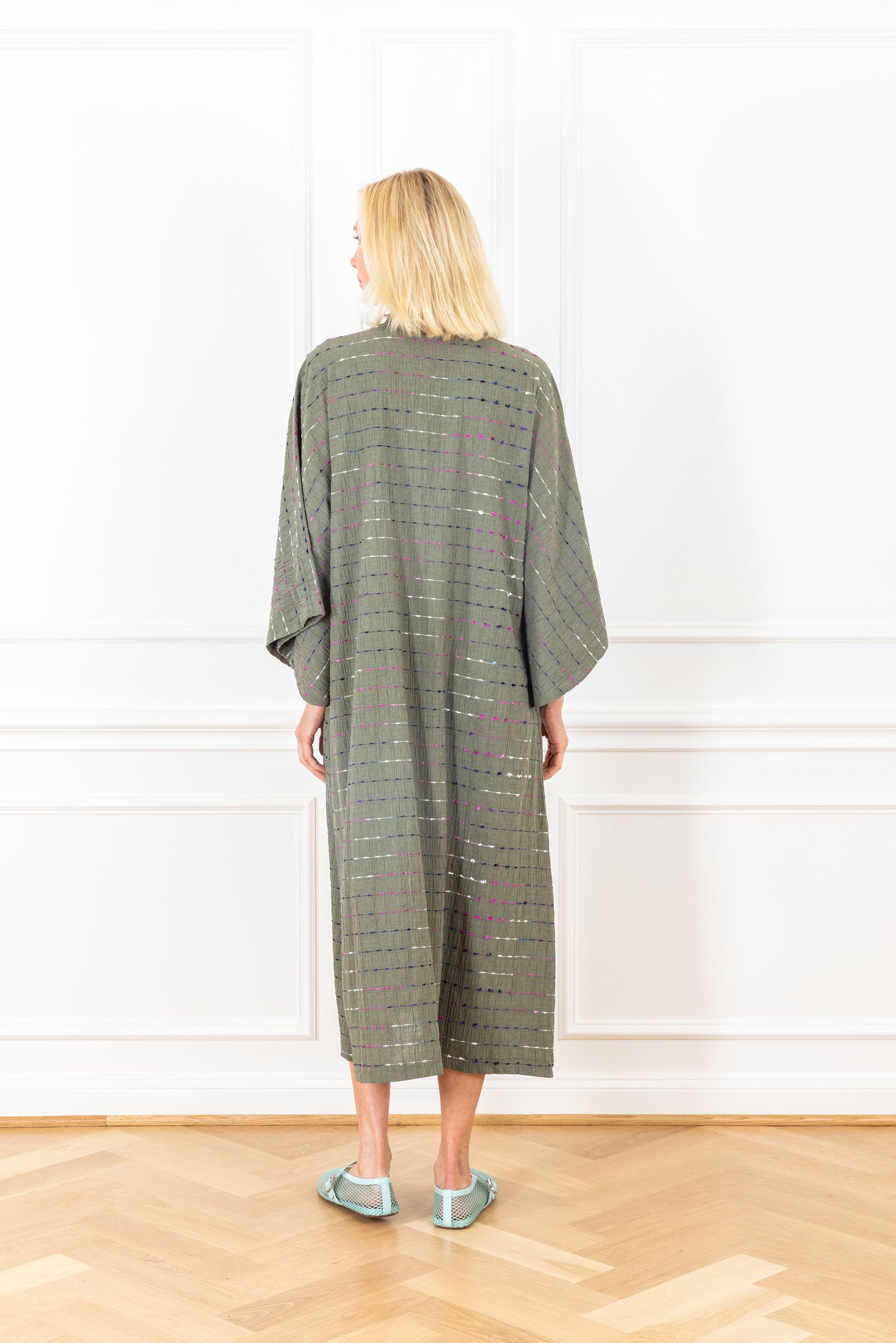 Pine Green Tassel Open Front Caftan