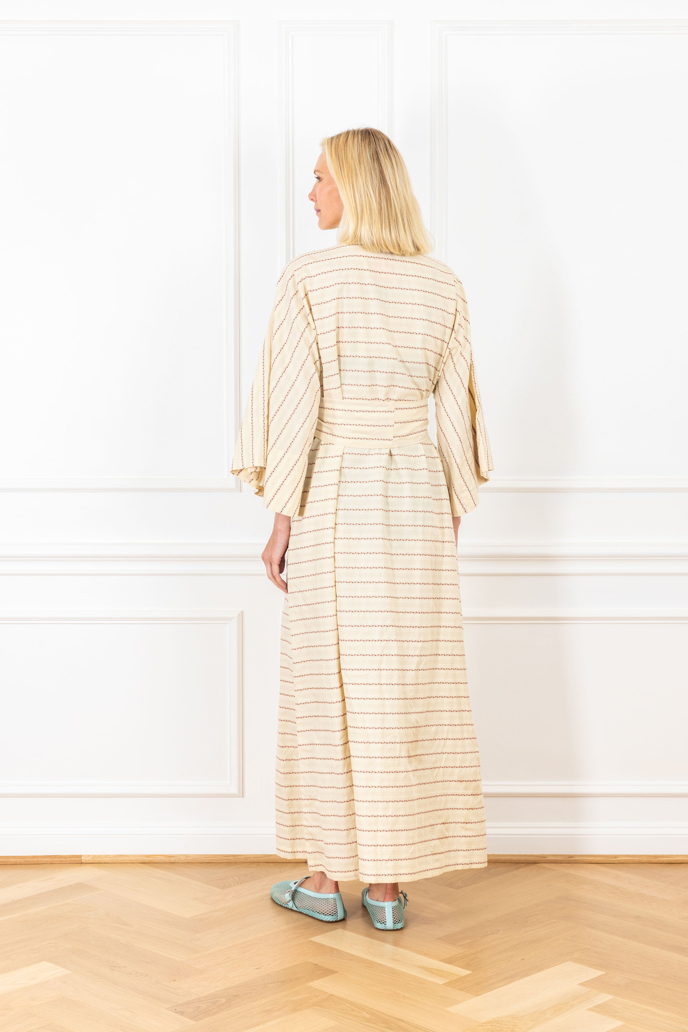 Rose Pinstripe Cotton Maxi Wrap Dress