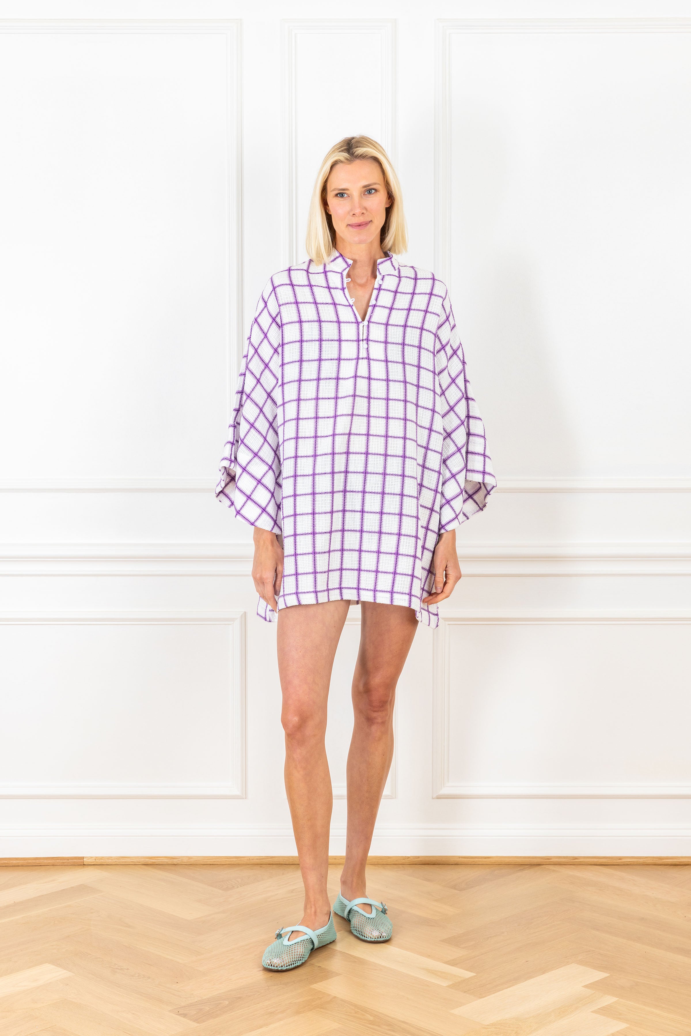 Violet Grid Knit Mini Caftan