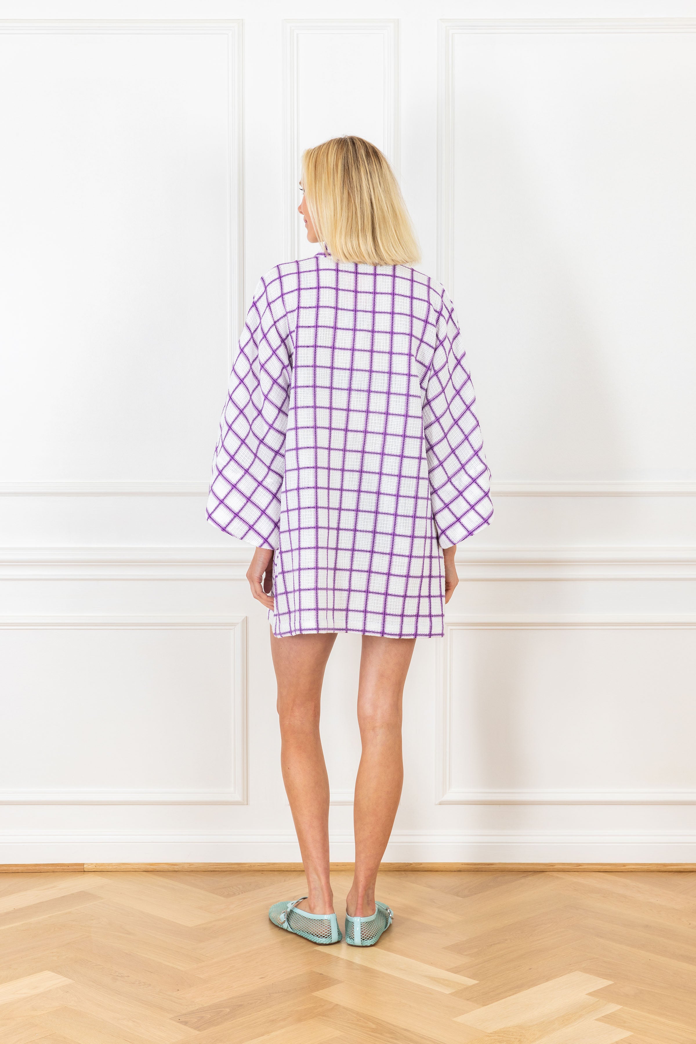 Violet Grid Knit Mini Caftan