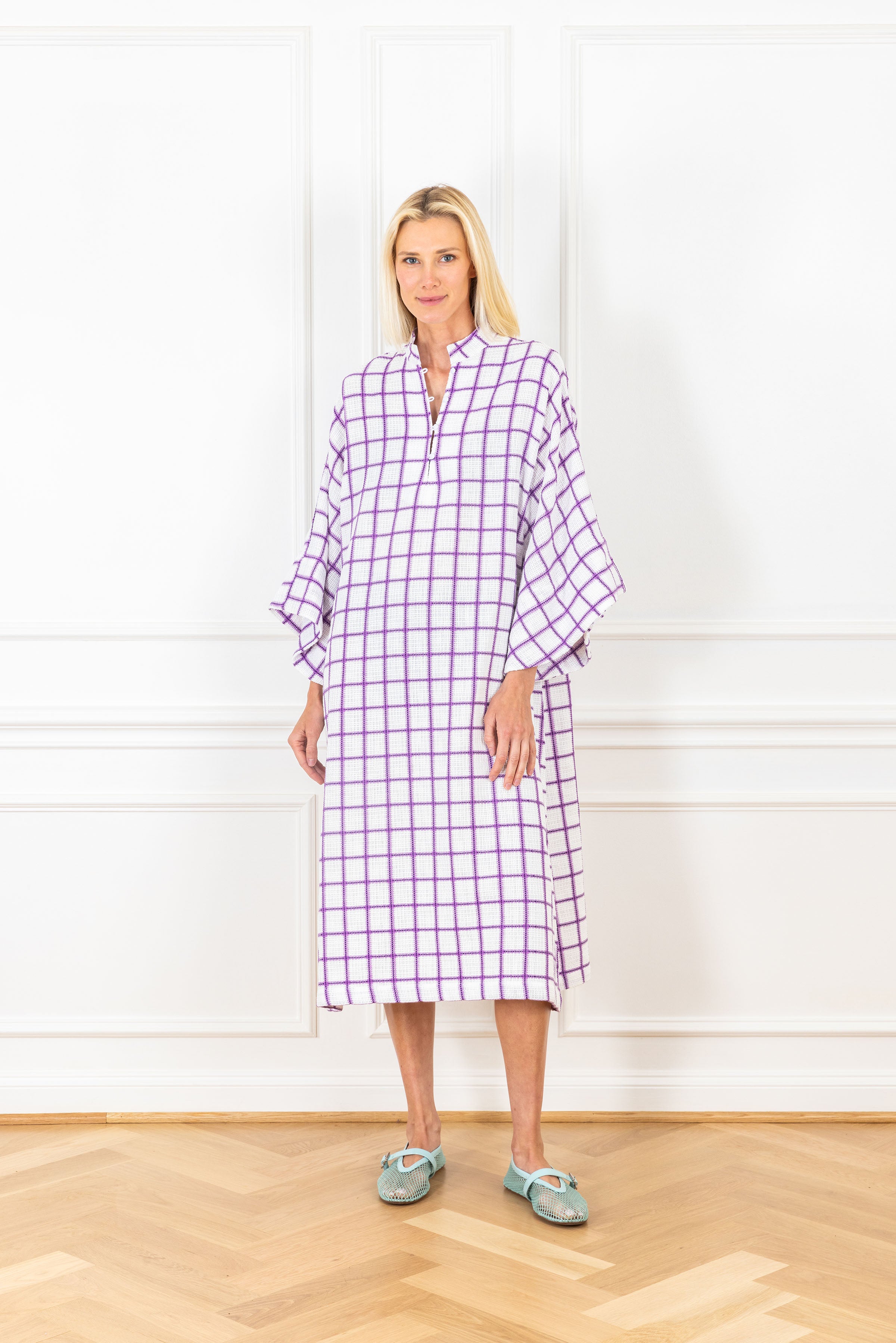 Violet Grid Knit Maxi Caftan