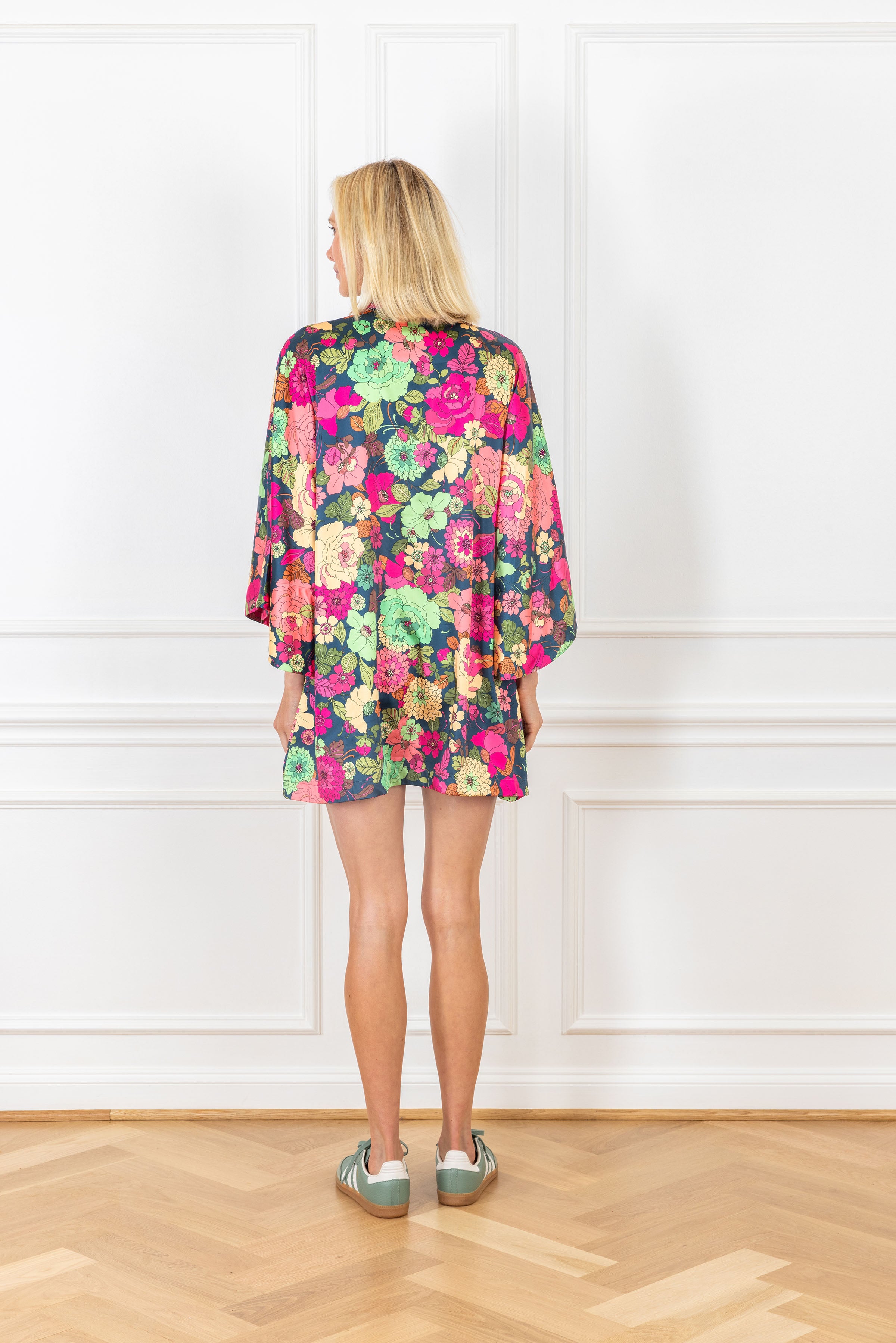 Coral Florals Linen Mini Caftan