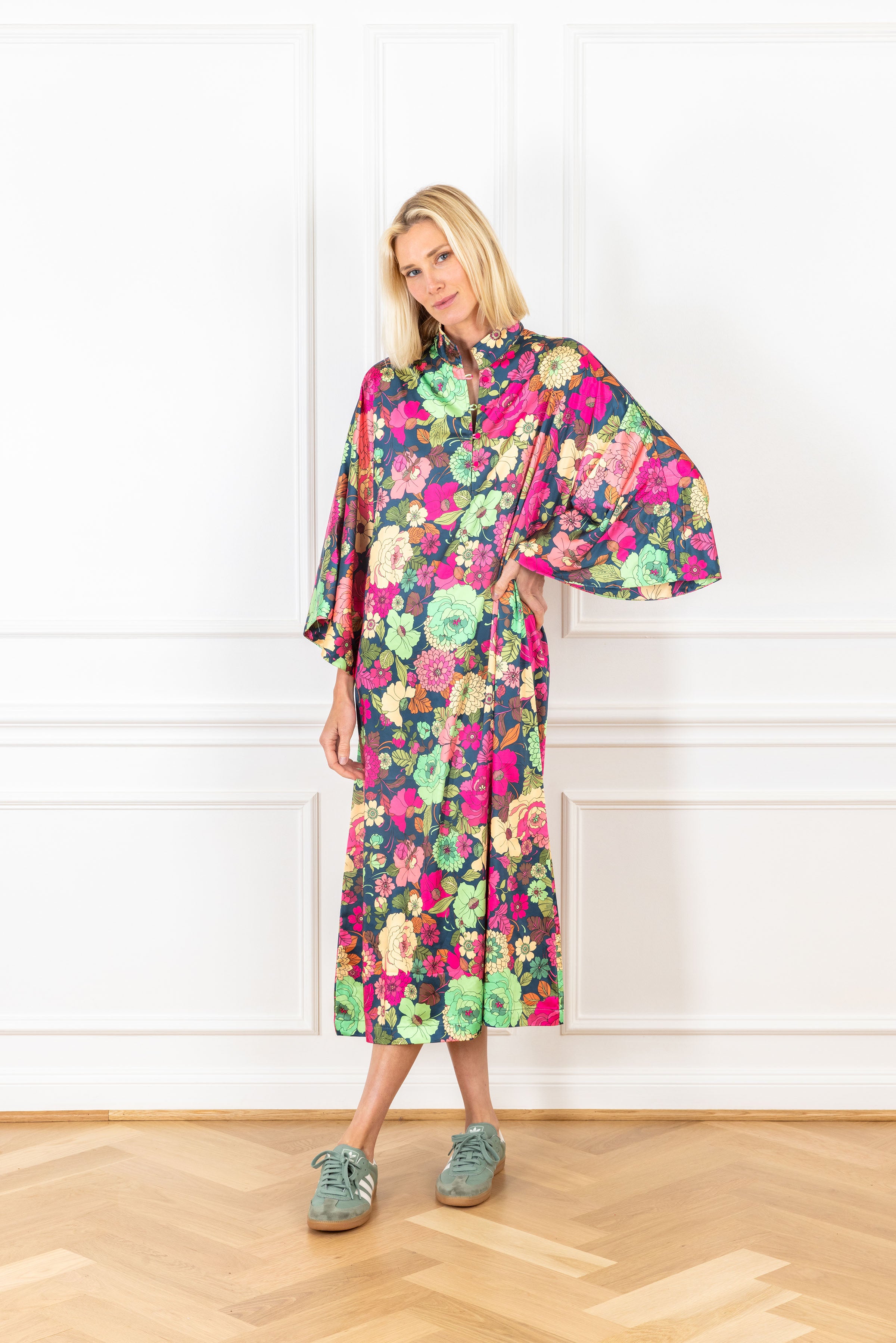 Coral Florals Linen Maxi Caftan