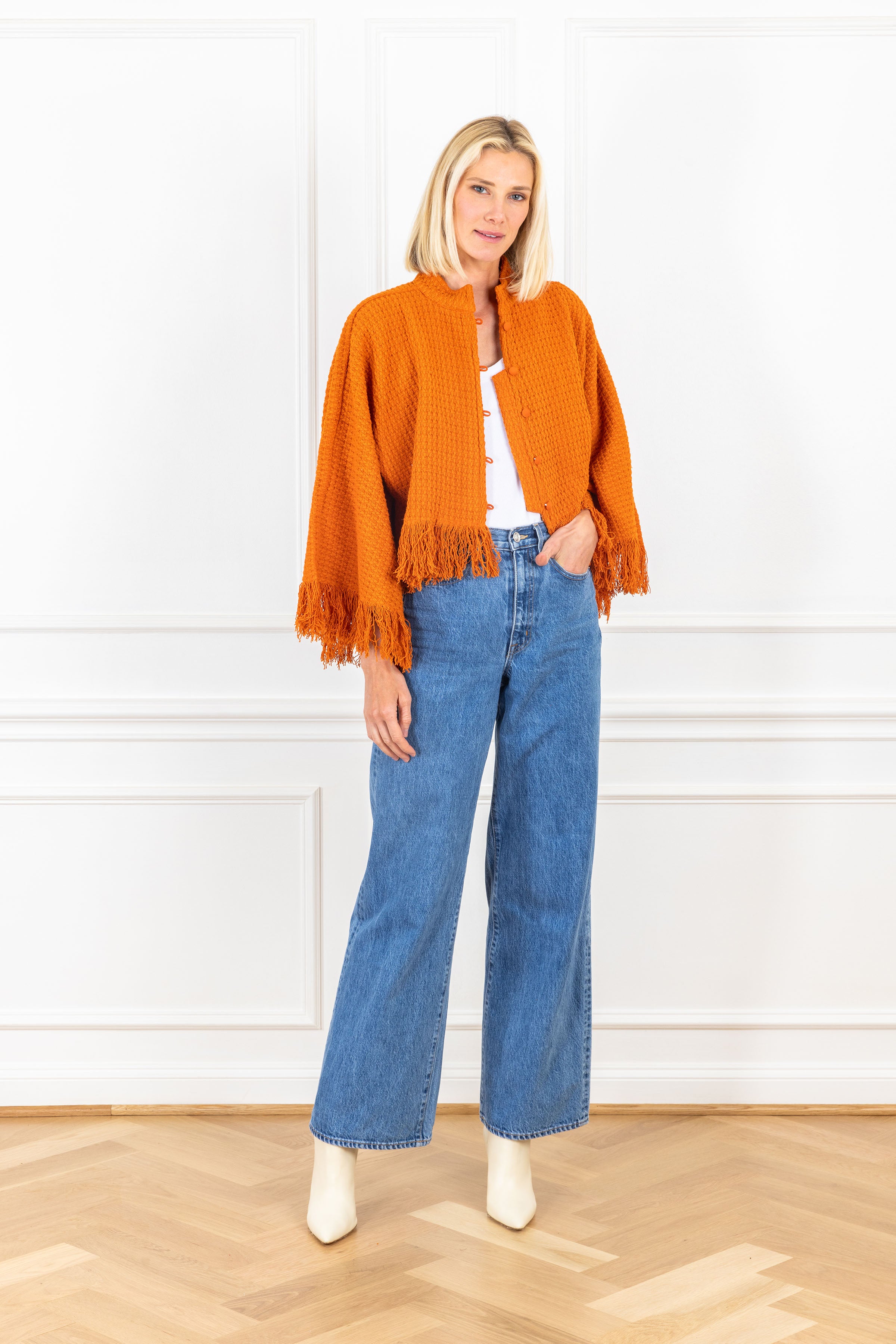 Rust Fringe Cropped Jacket