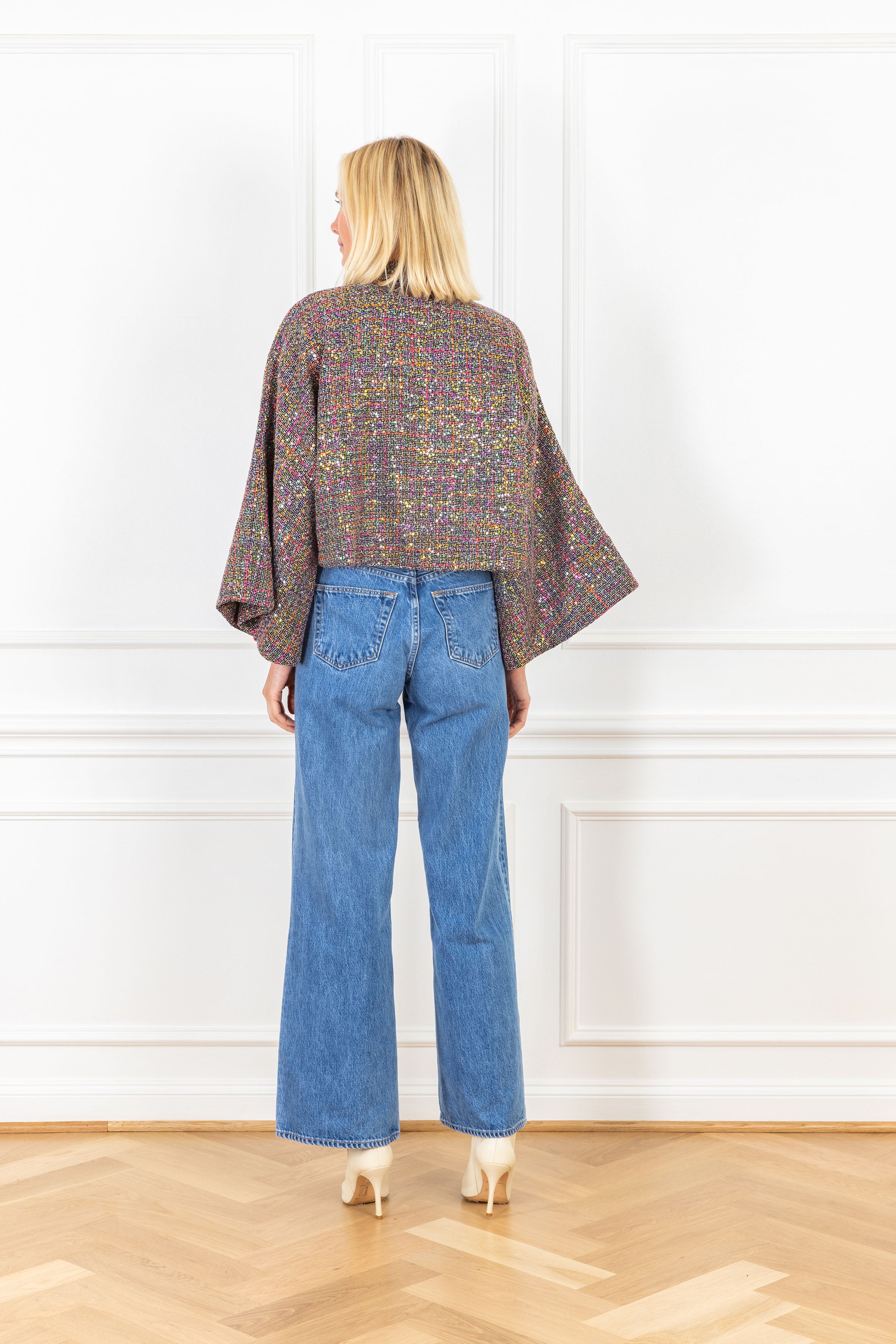 Rainbow Thread Tweed Cropped Jacket