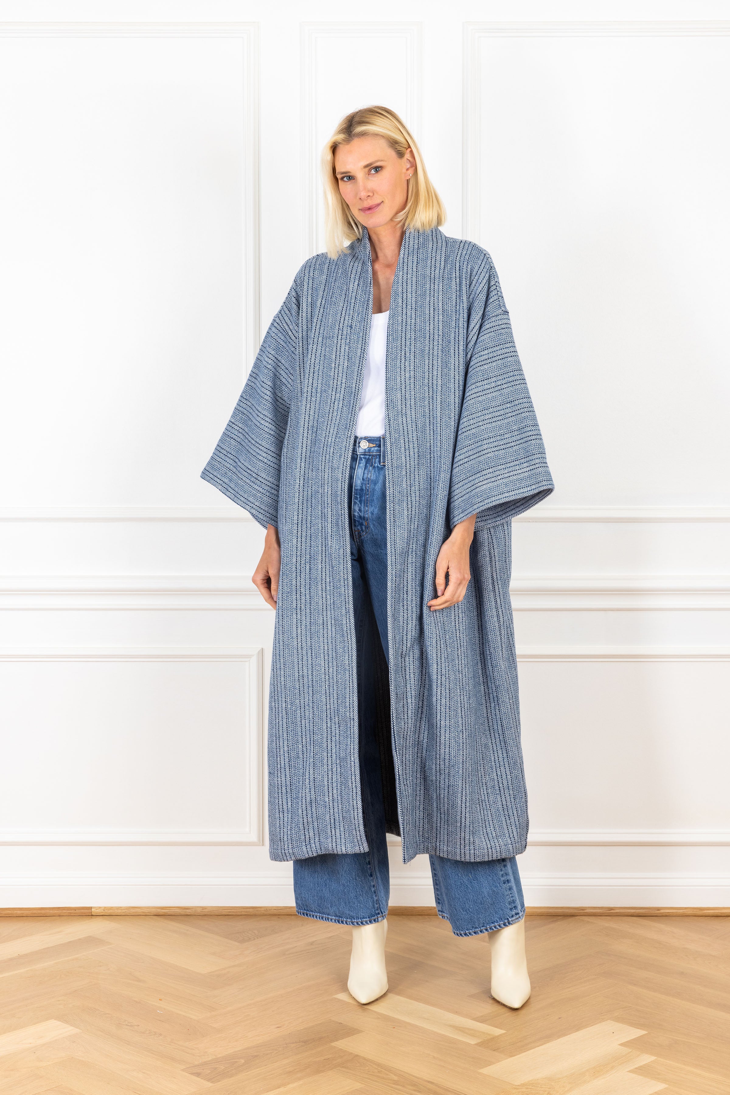 Prussian Blue Striped Maxi Duster