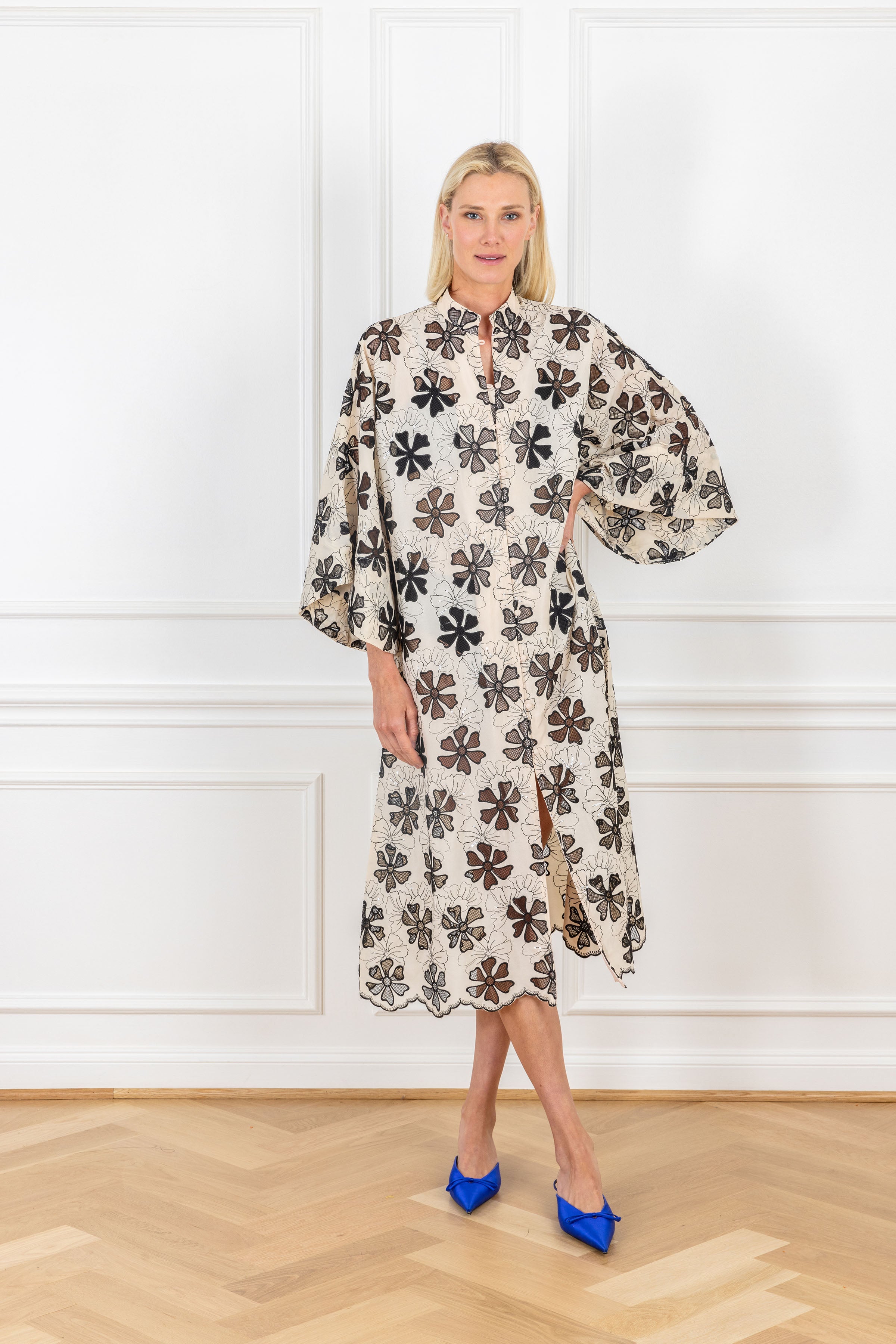 Birch Scallop Florals Open Front Caftan