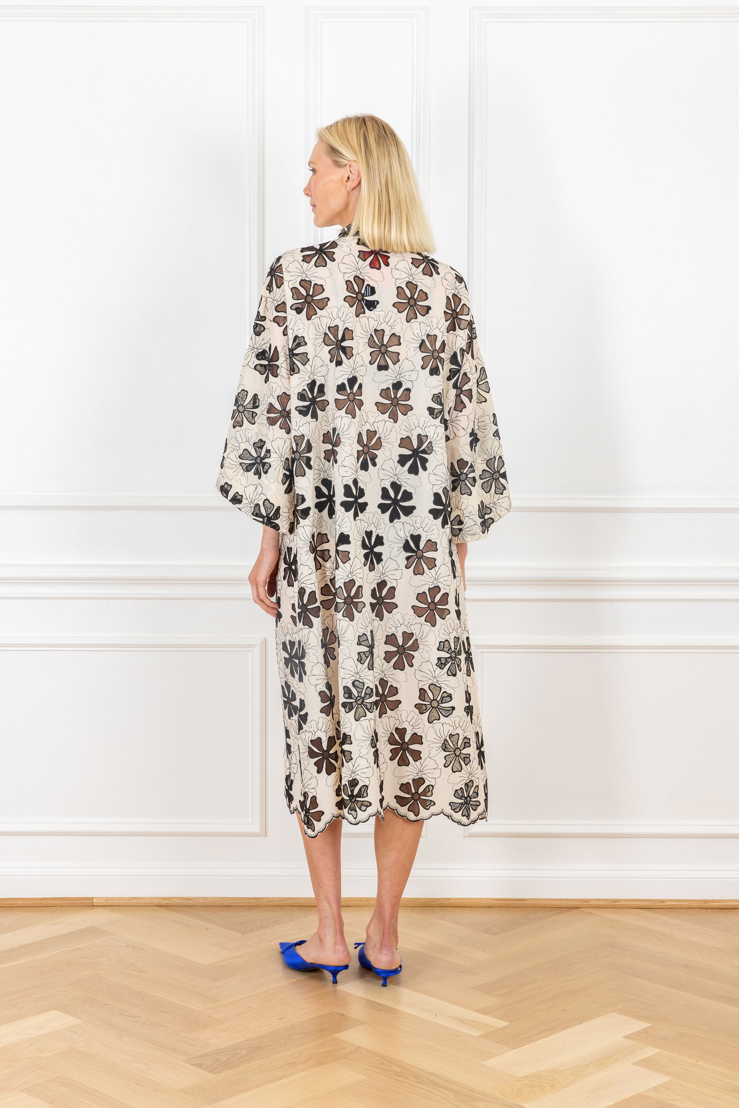 Birch Scallop Florals Open Front Caftan