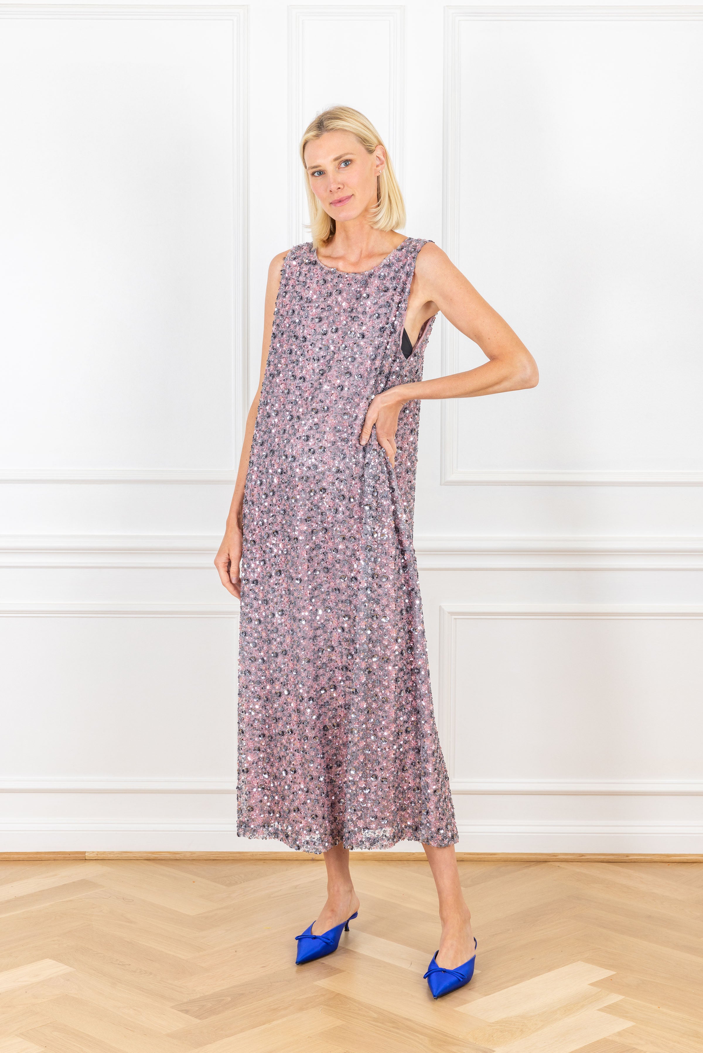 Rosey Mauve Sequin Maxi A-Line Dress