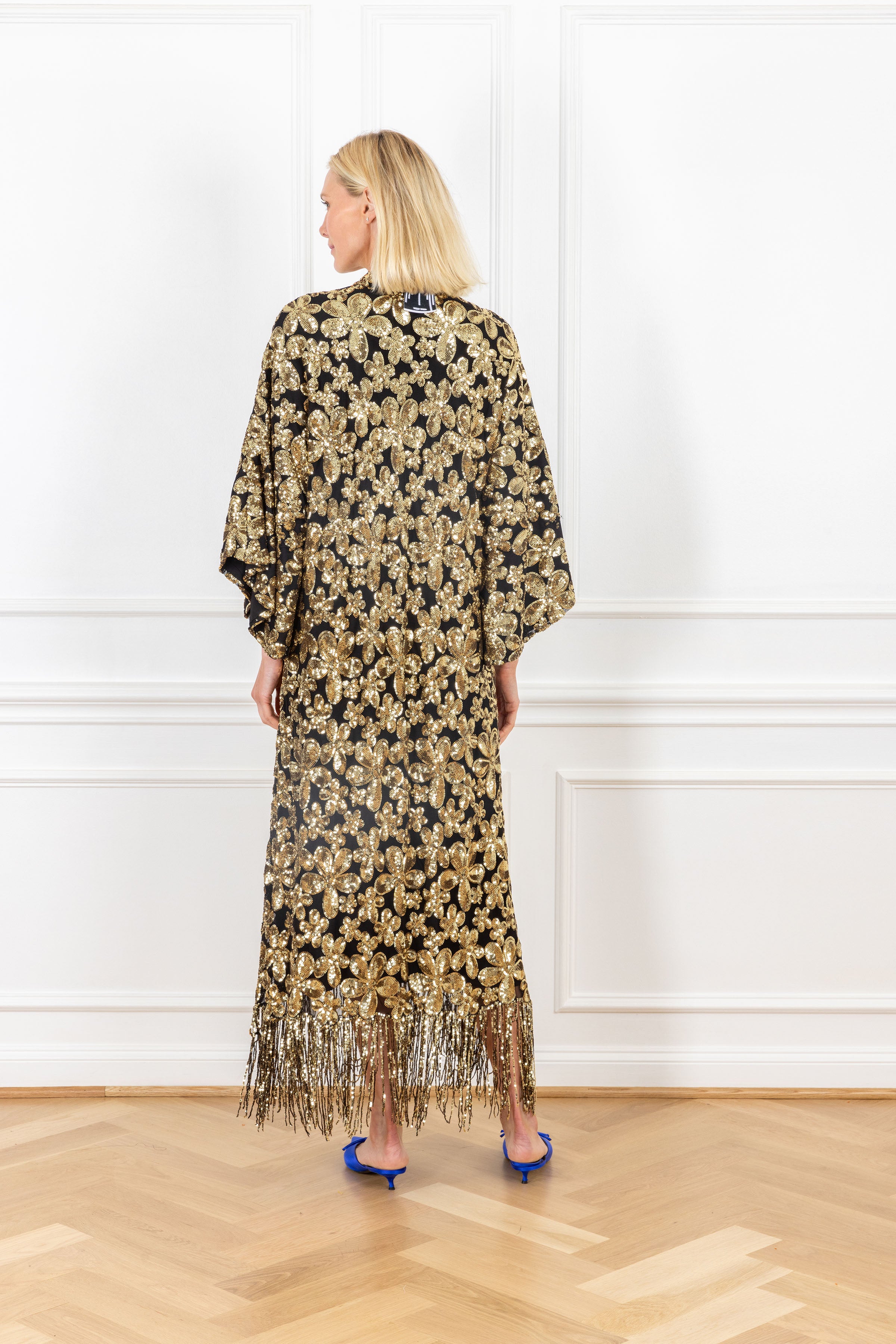 Gold Sequin Fringe Maxi Caftan