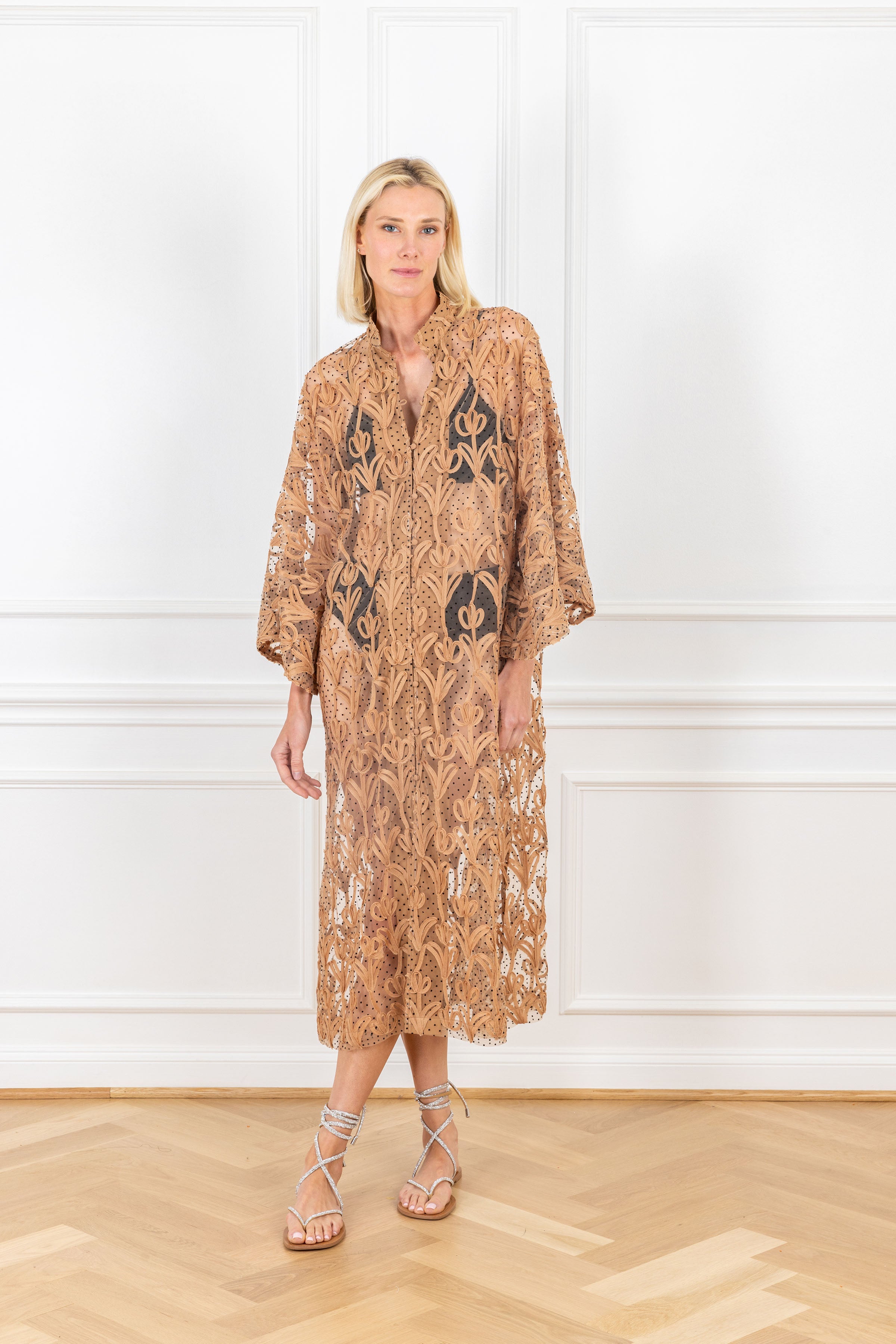 Dotted Doodle Mesh Open Front Caftan