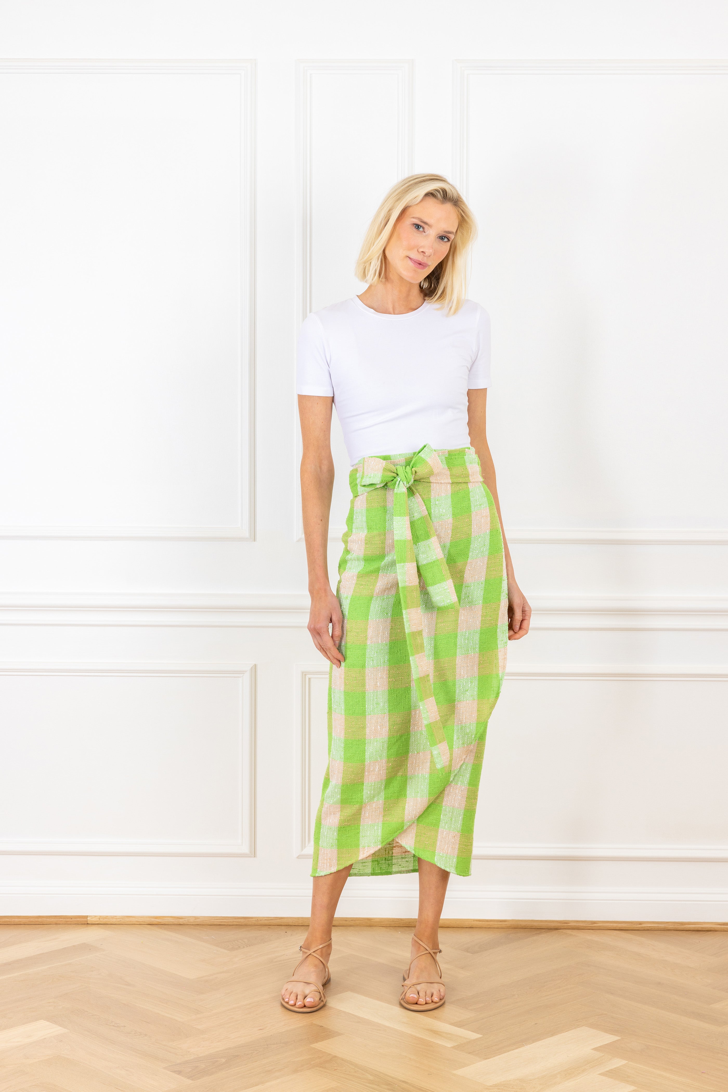 Green Haze Tweed Maxi Wrap Skirt