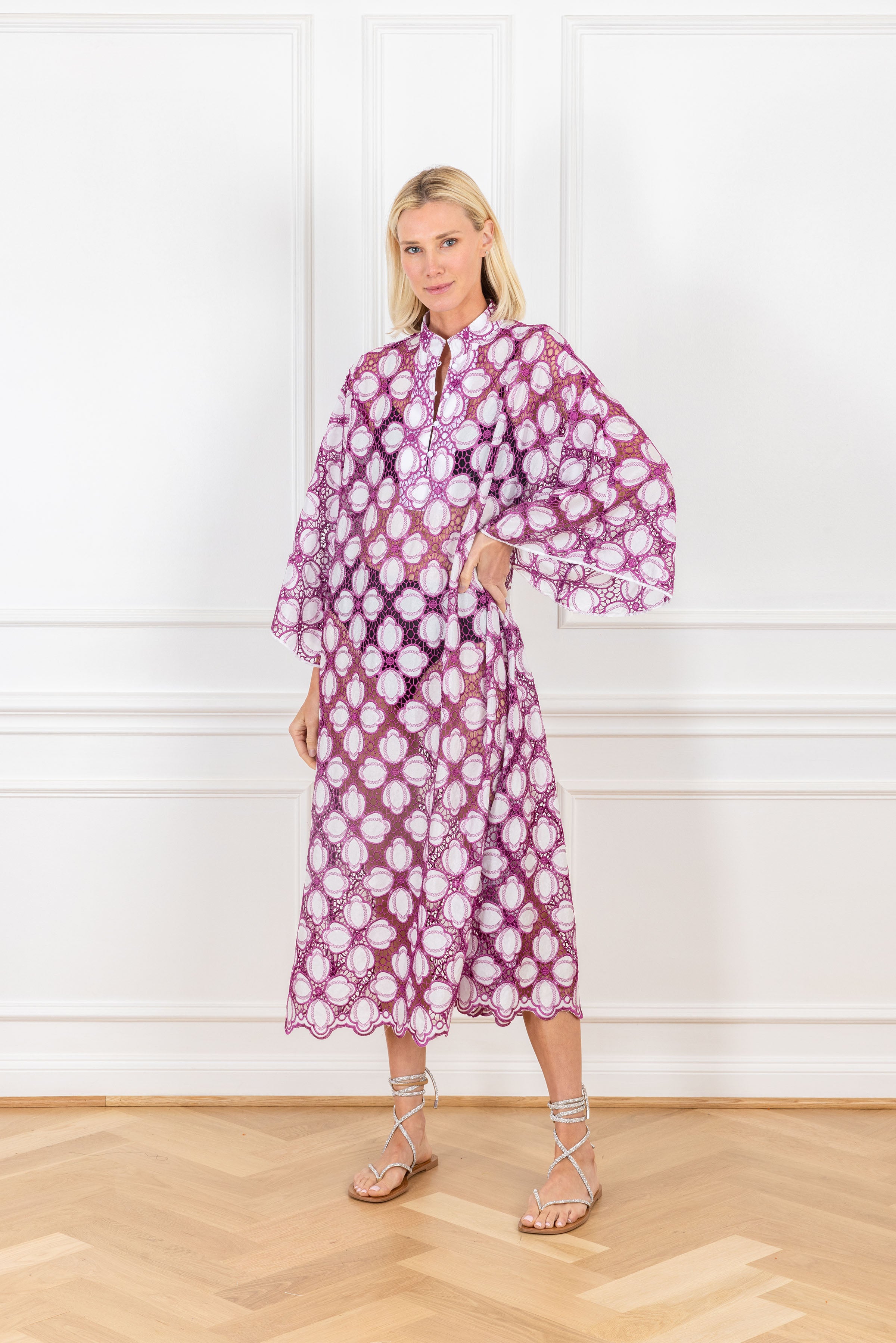 Indigo Petal Lace Maxi Caftan