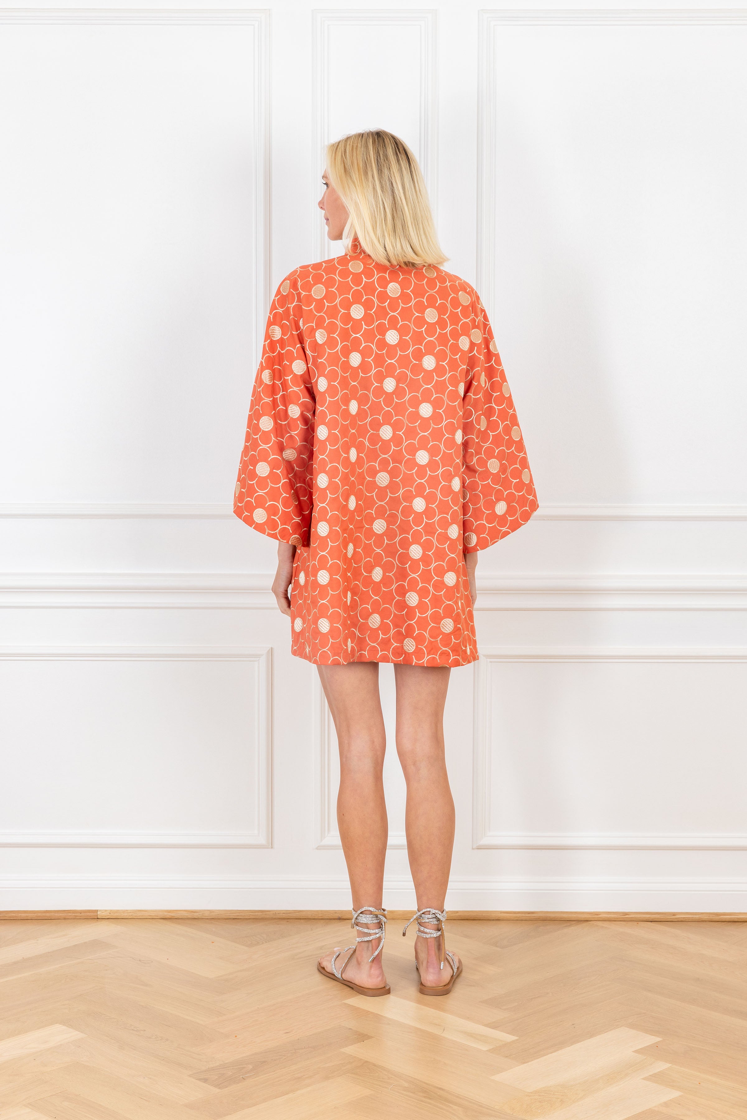 Coral Embossed Mini Caftan