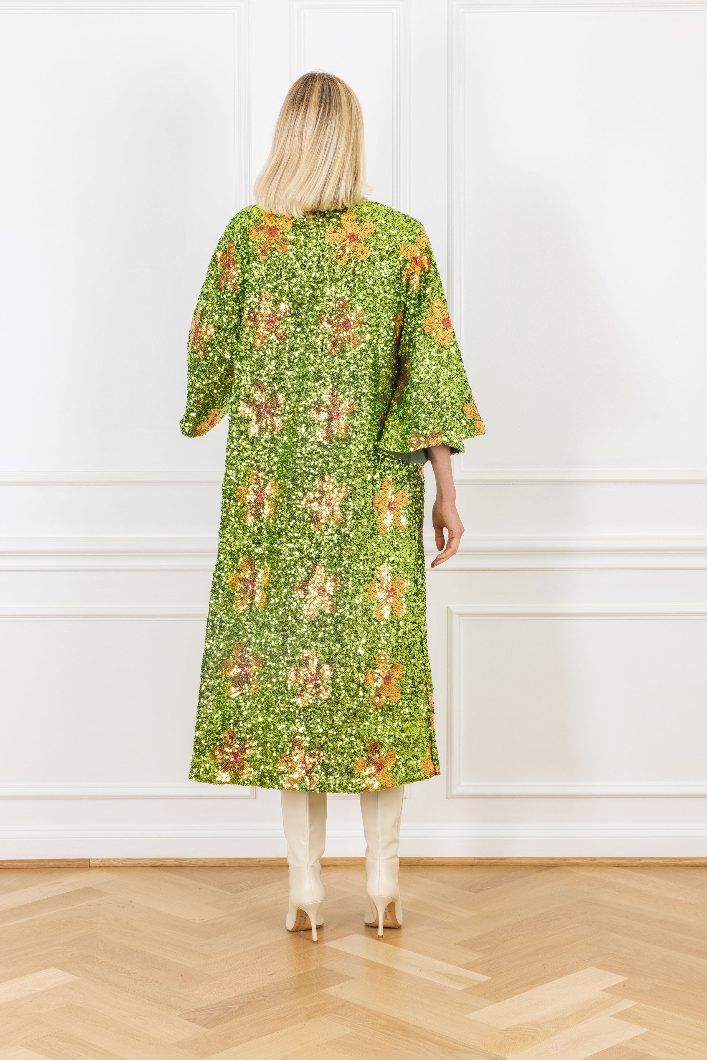 Golden Green Sequin Maxi Caftan