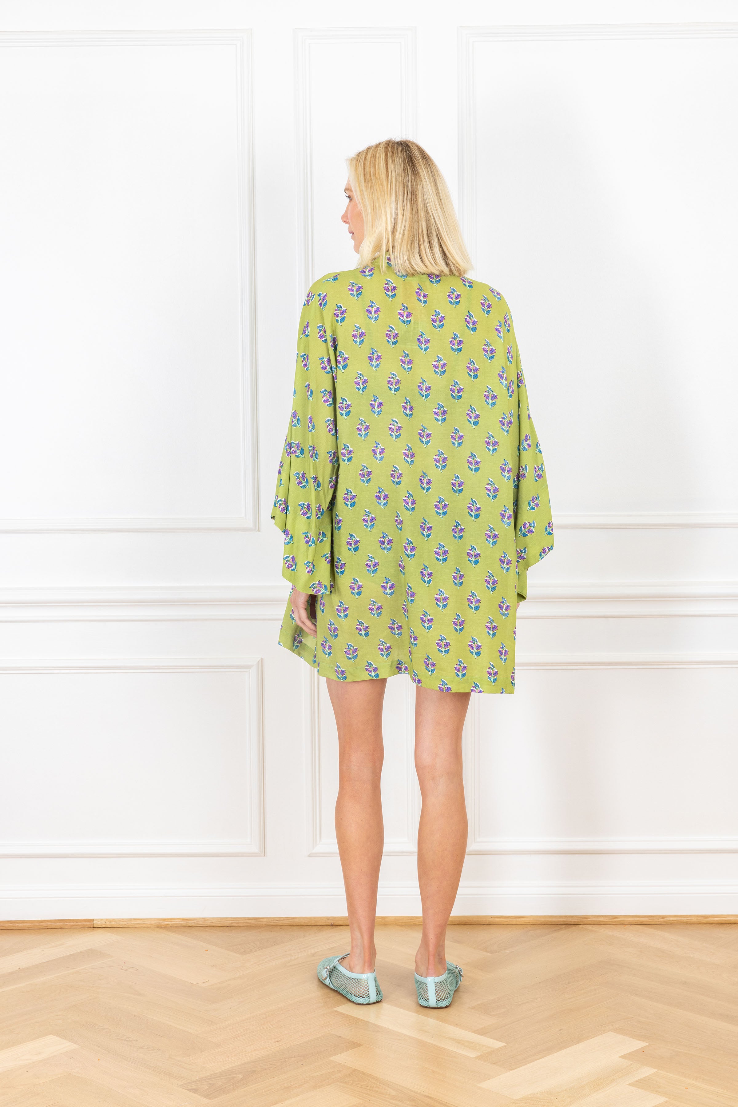 Green Tea Floral Mini Caftan