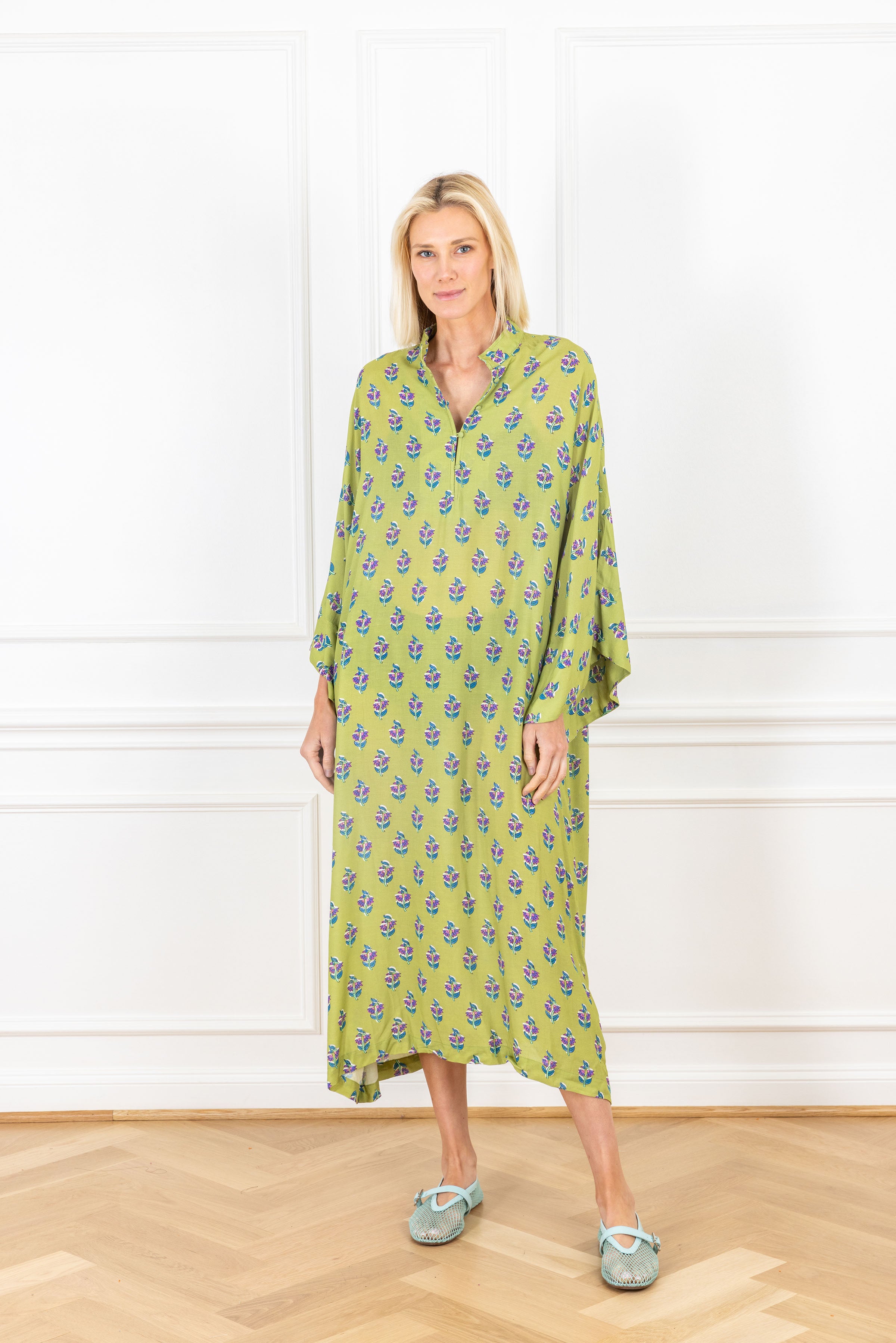 Green Tea Floral Maxi Caftan