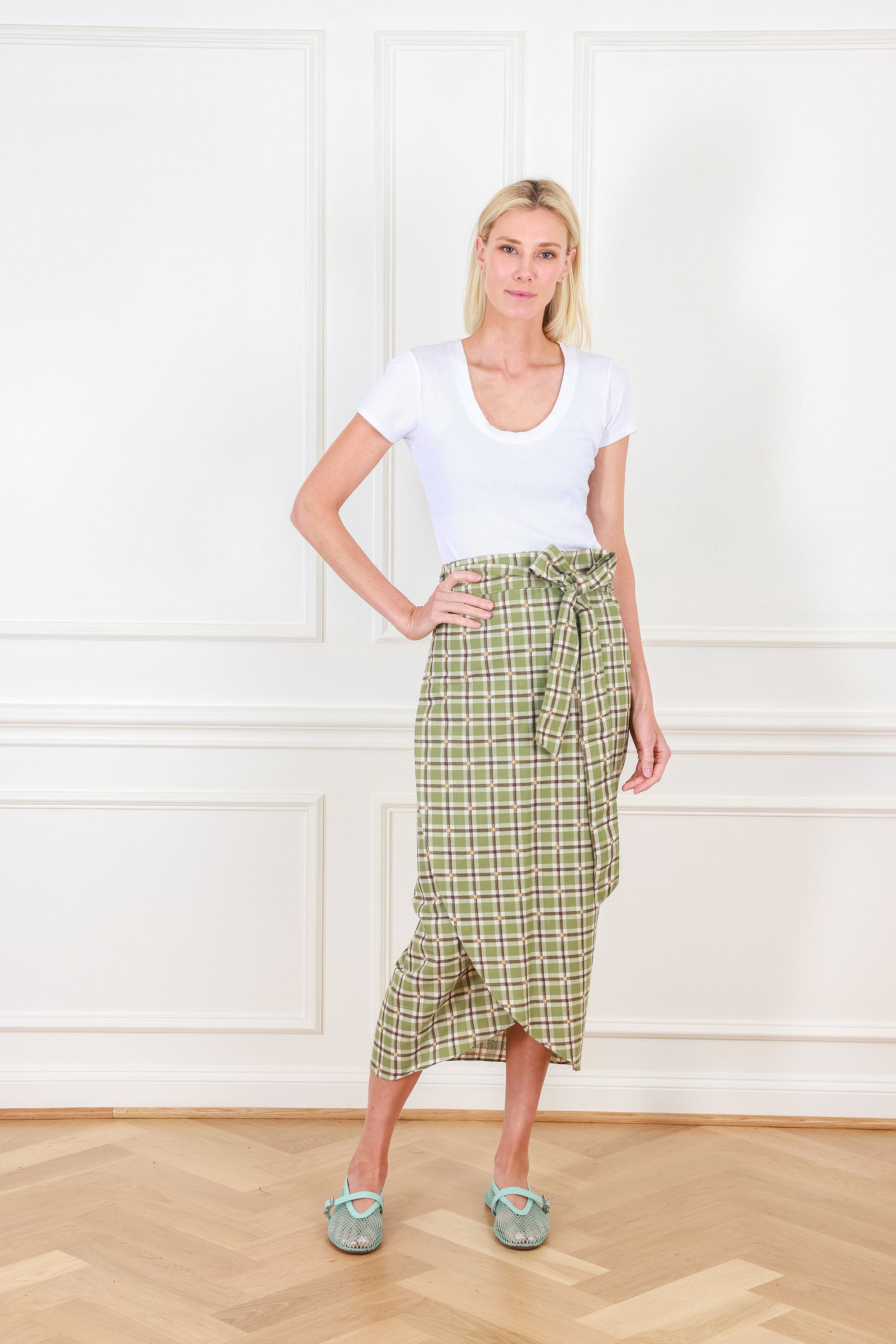 Earthy Green Plaid Maxi Wrap Skirt