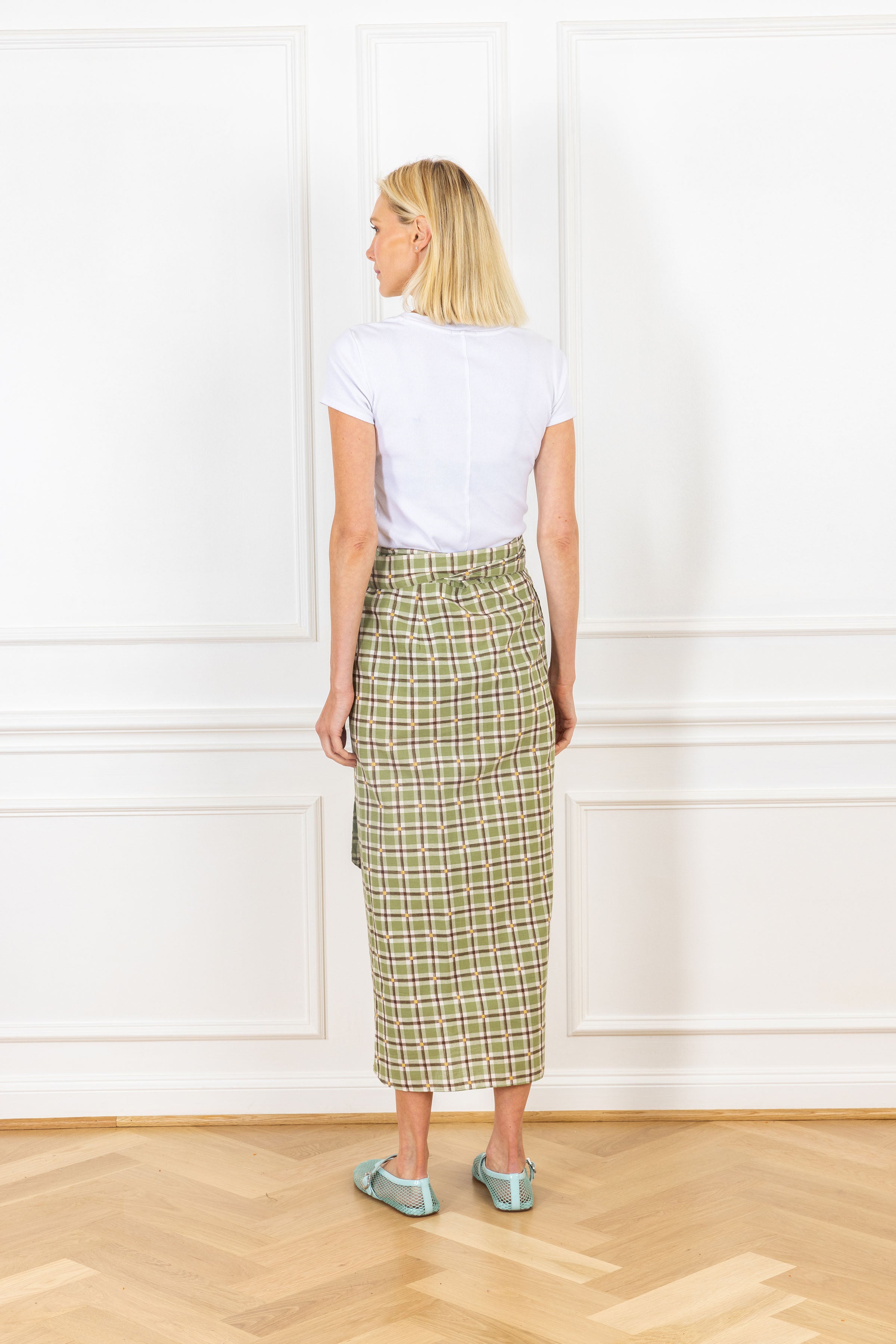 Earthy Green Plaid Maxi Wrap Skirt