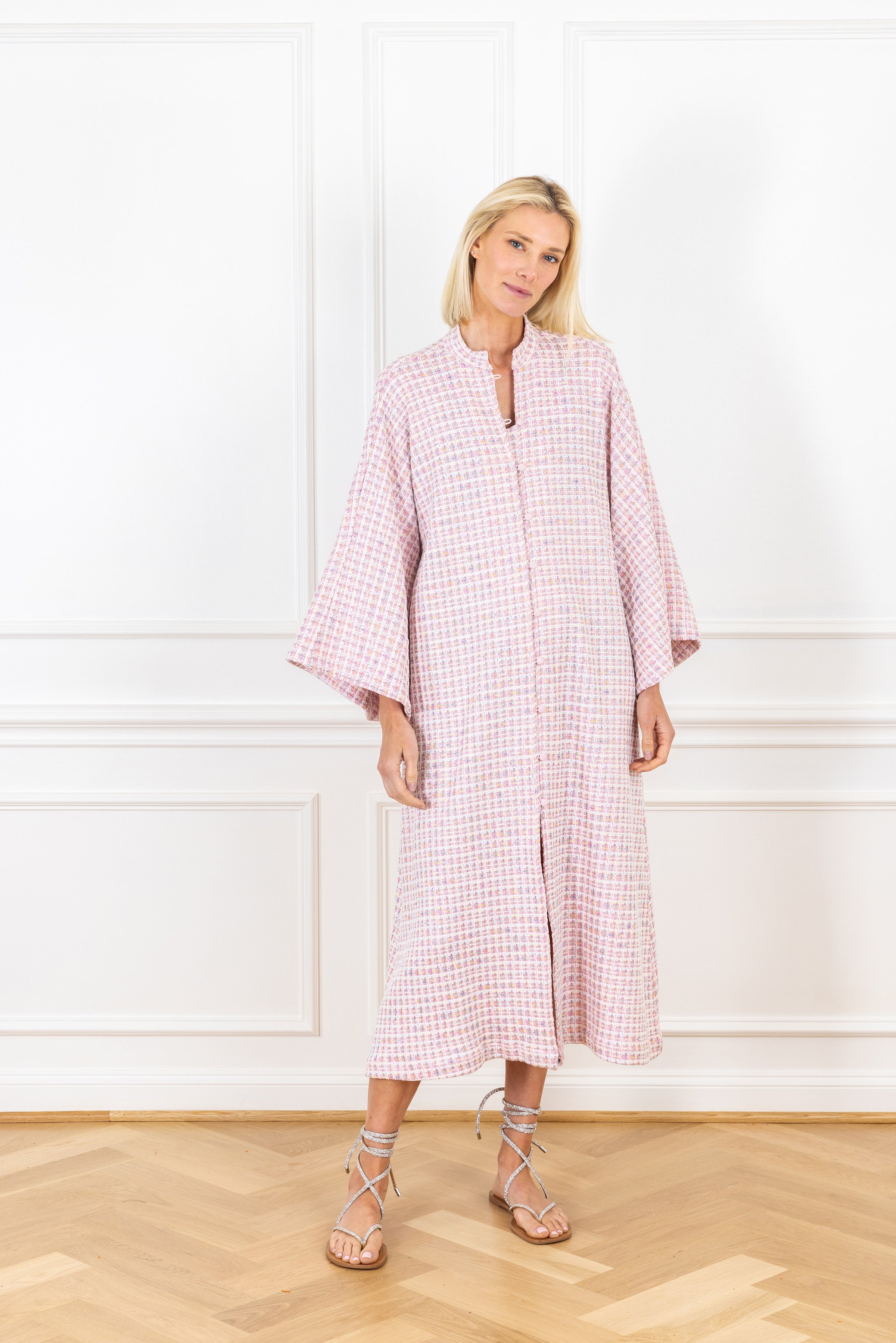 Pink Check Open Front Caftan