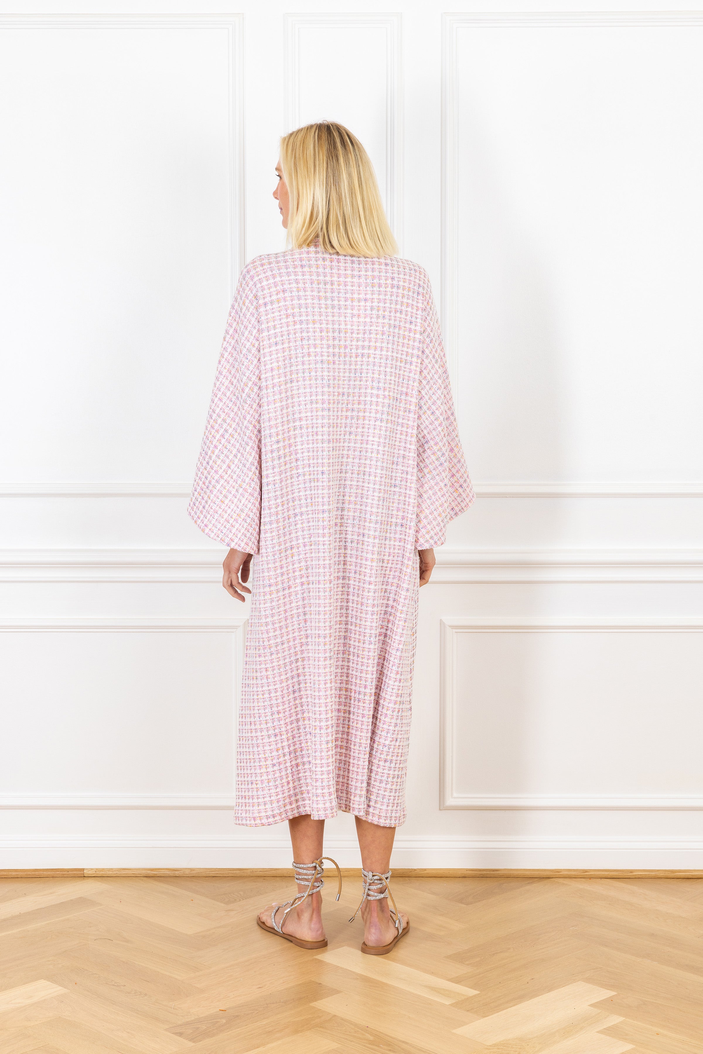 Pink Check Open Front Caftan