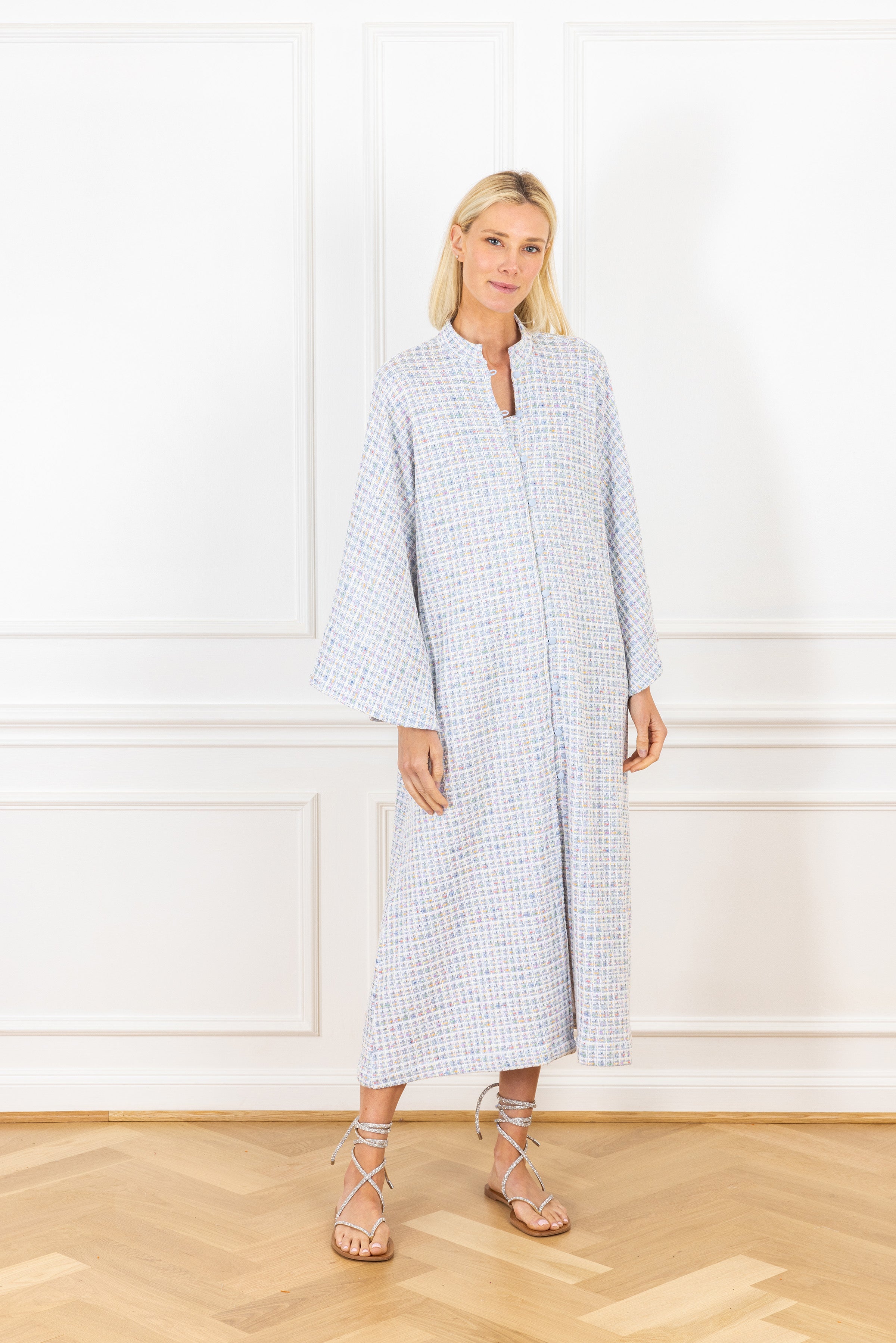 Blue Check Open Front Caftan