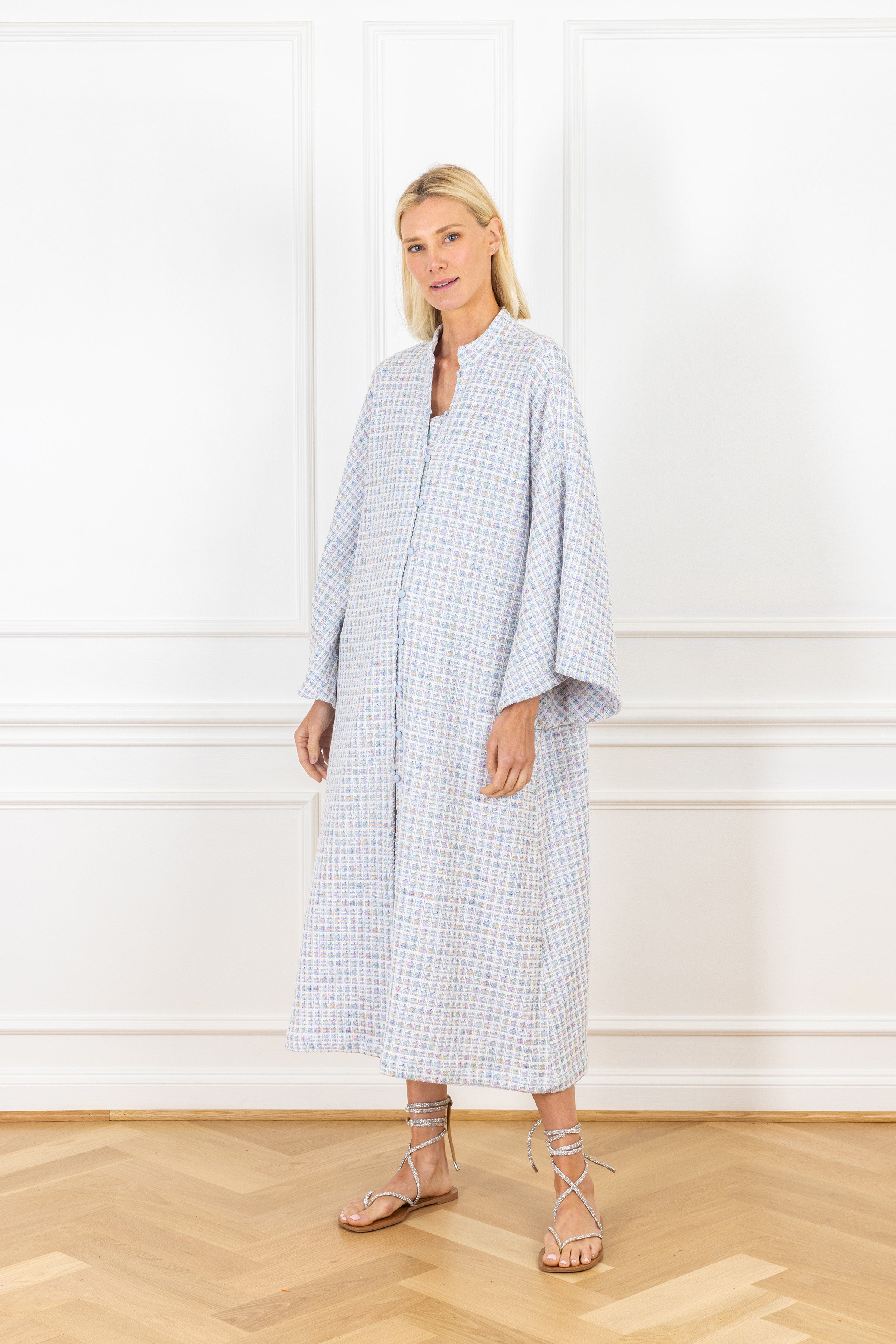 Blue Check Open Front Caftan