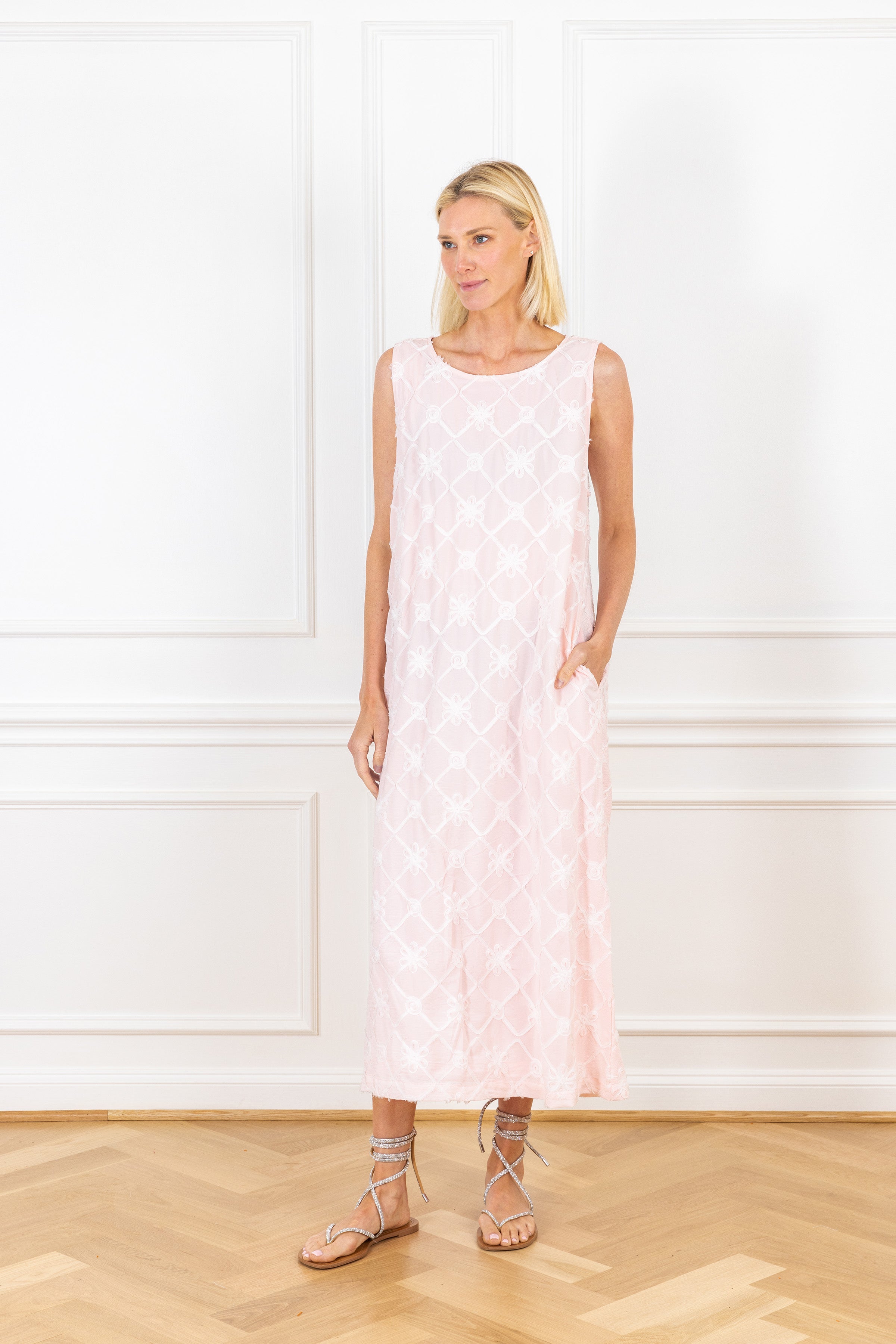 Light Pink Floral Detailed Maxi A-Line