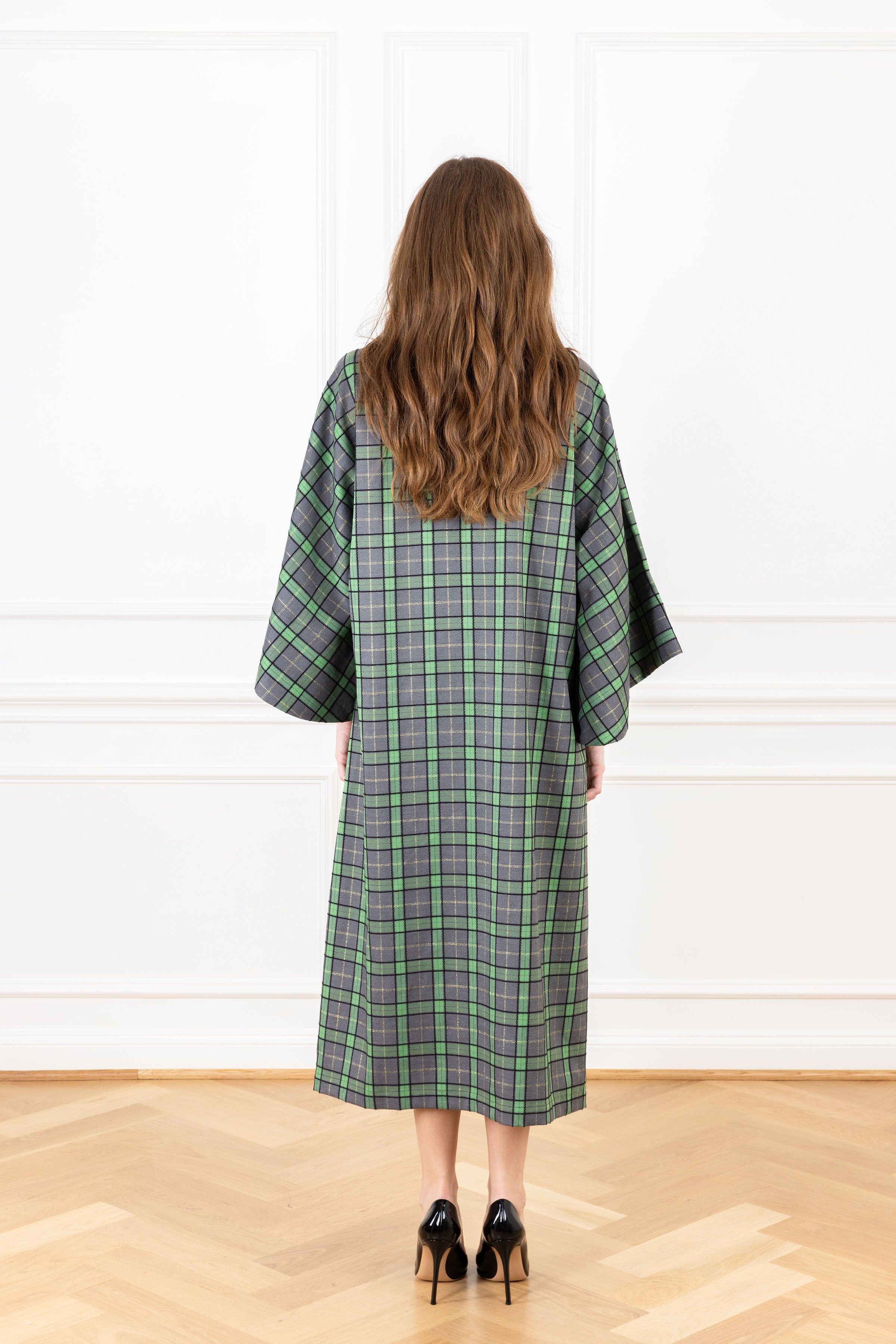 Smoky Green Plaid Maxi Caftan