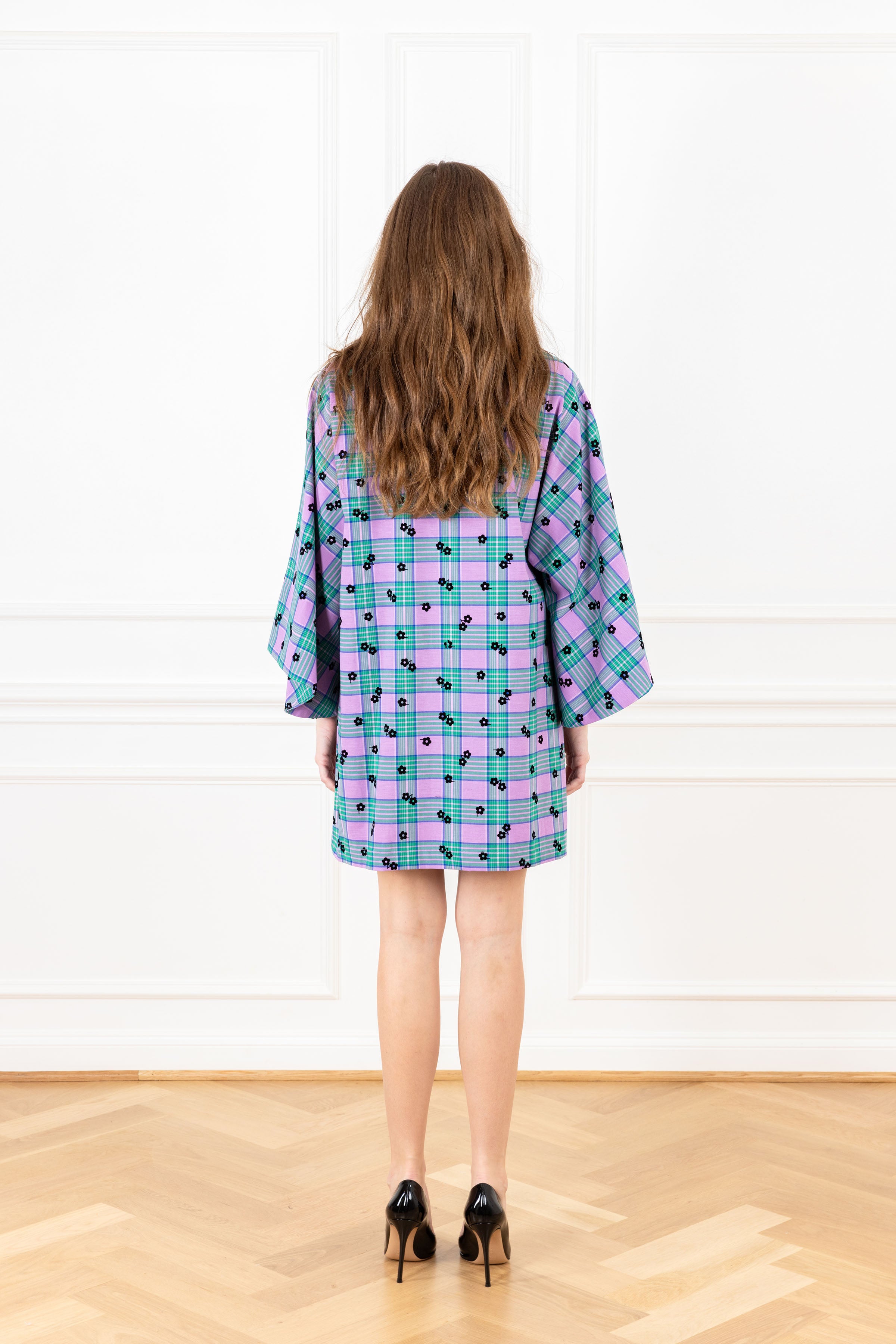 Wisteria Daisy Plaid Mini Caftan