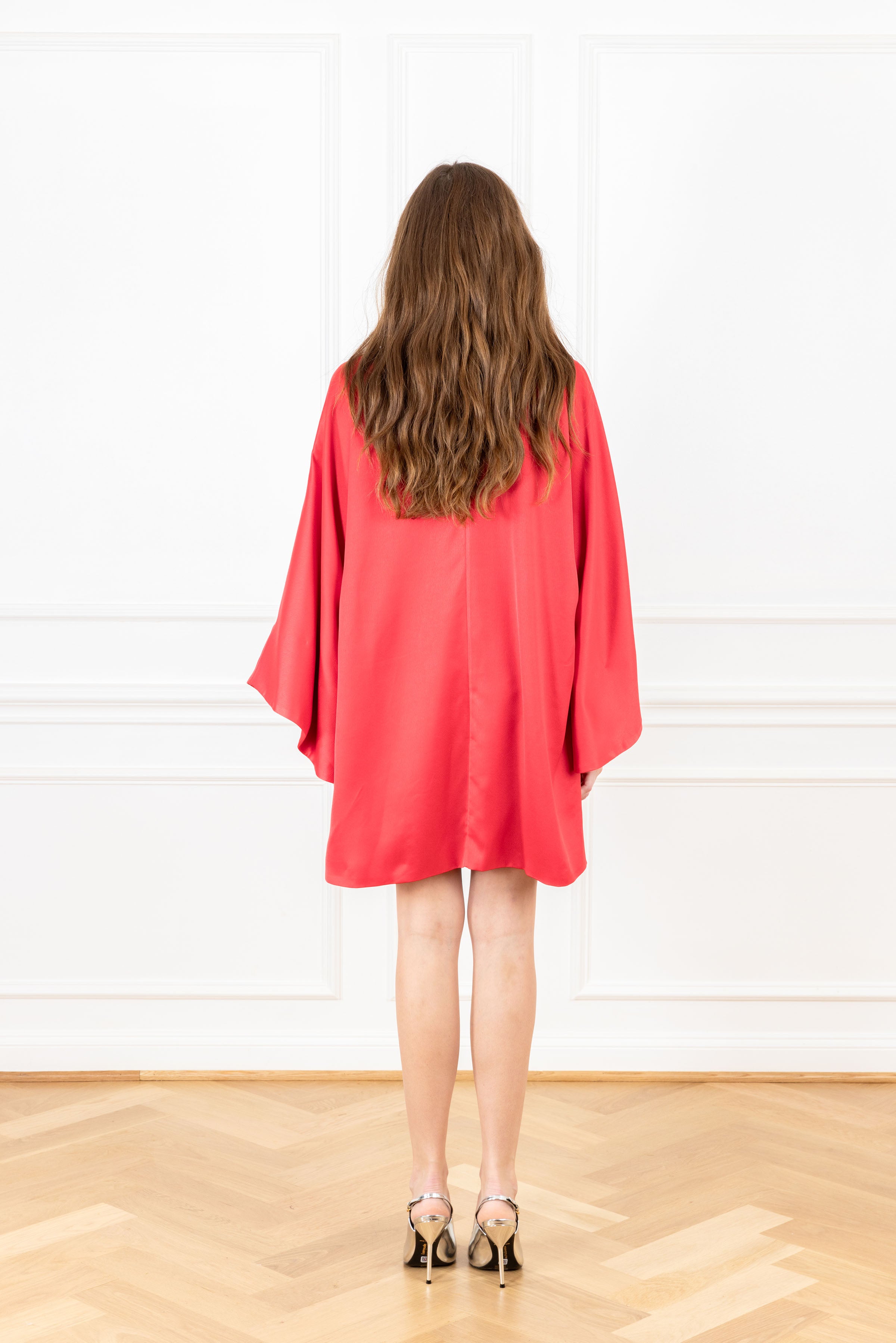 Ribbon Red Mini Open Front Caftan