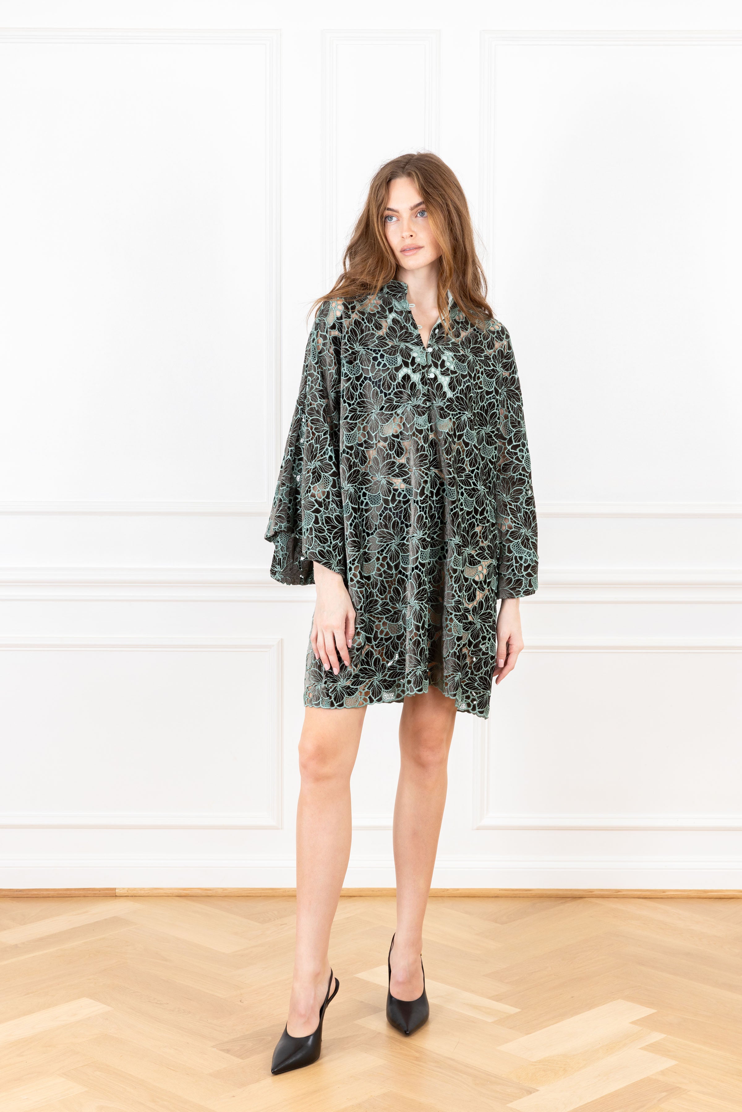 Eucalyptus Velvet Lace Mini Caftan