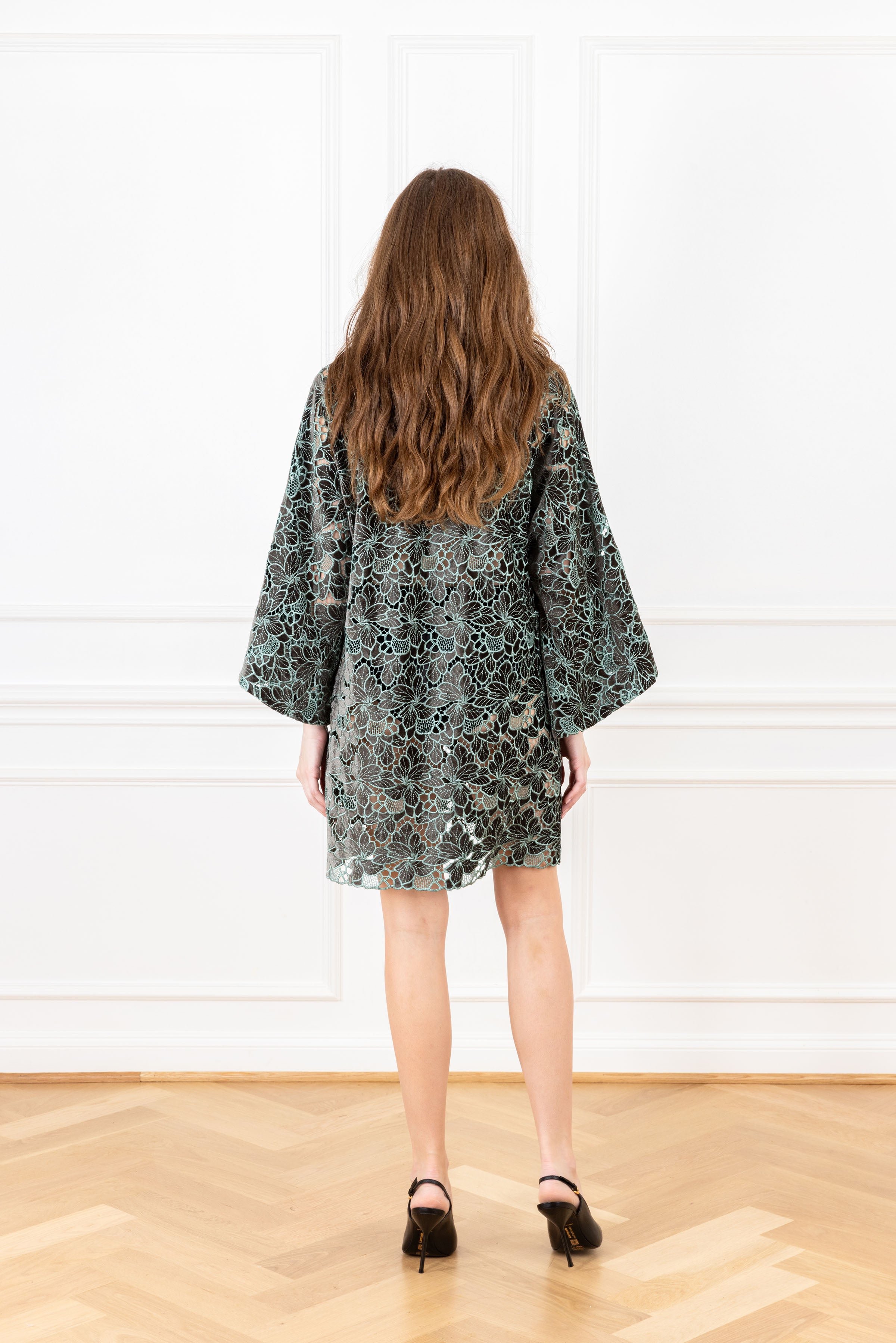 Eucalyptus Velvet Lace Mini Caftan