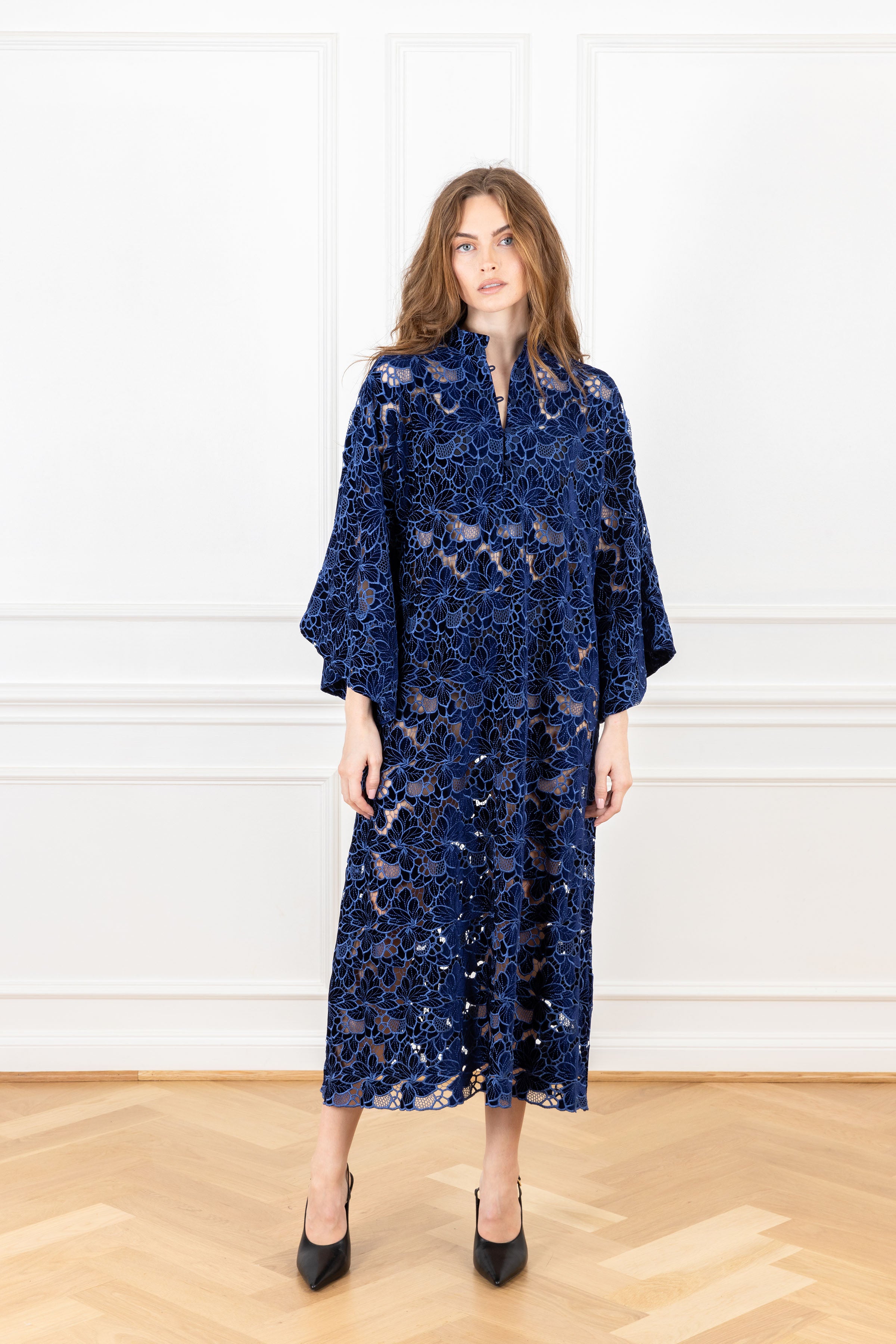 Twilight Navy Velvet Lace Maxi Caftan