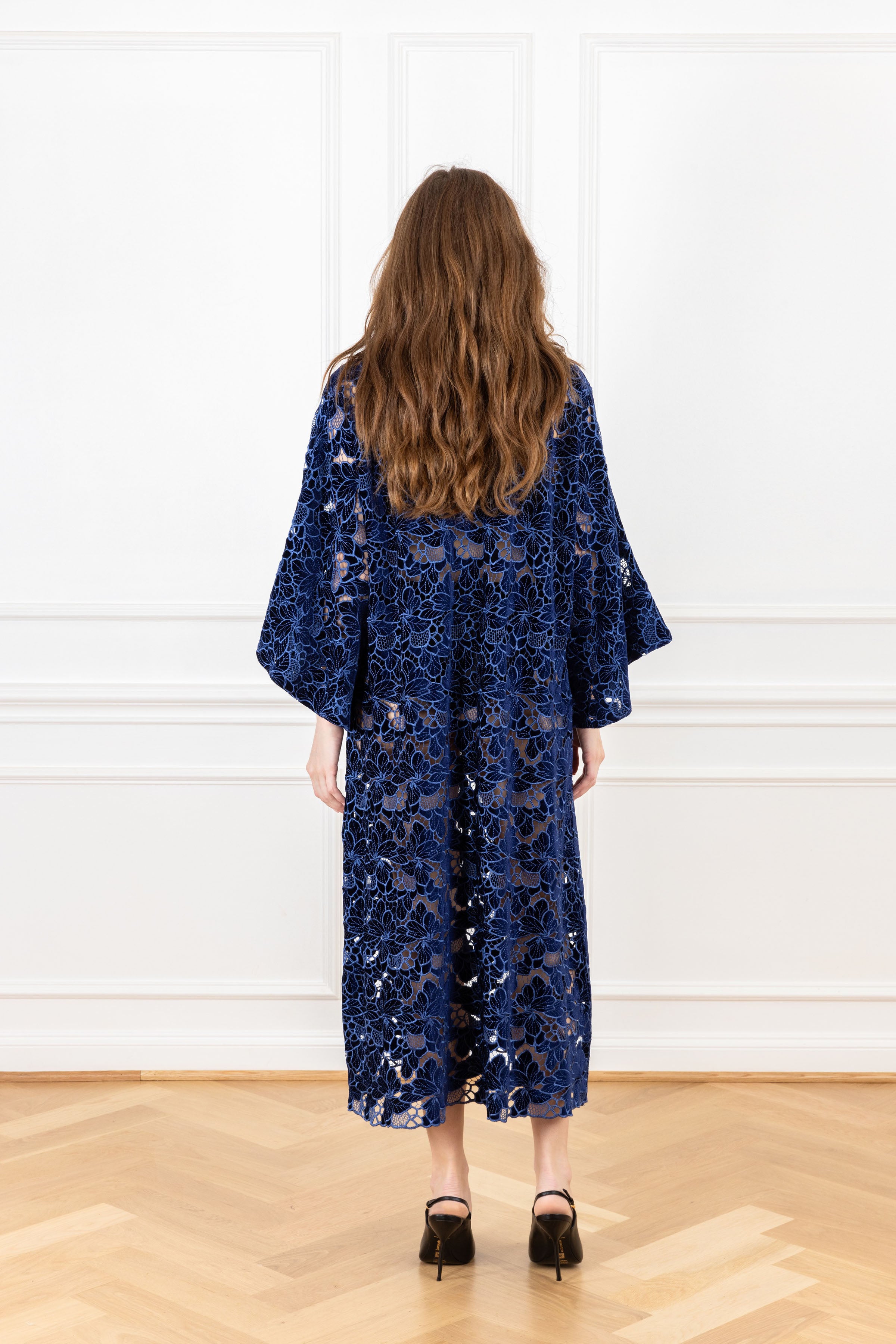 Twilight Navy Velvet Lace Maxi Caftan