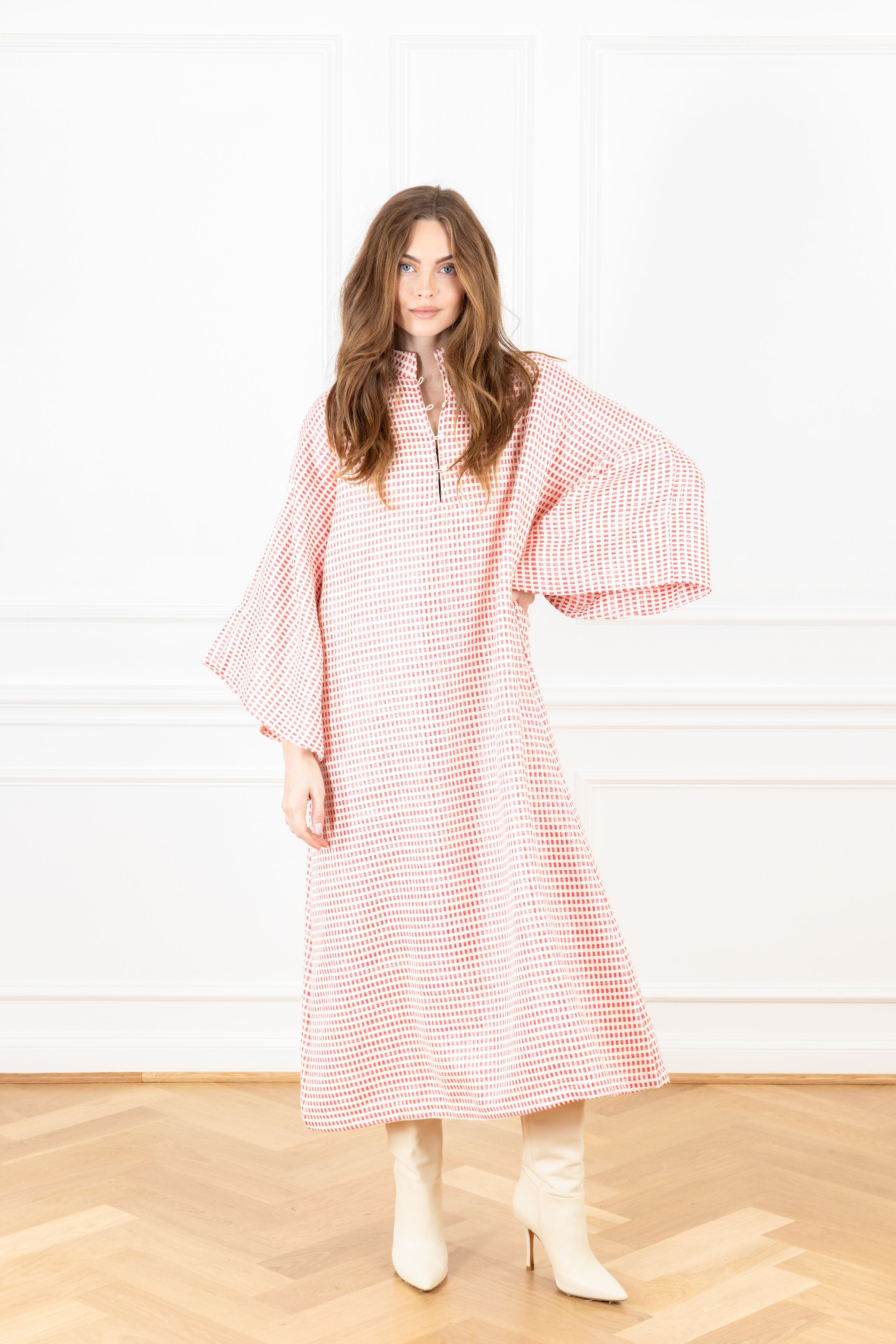 Scarlet Woven Grid Maxi Caftan