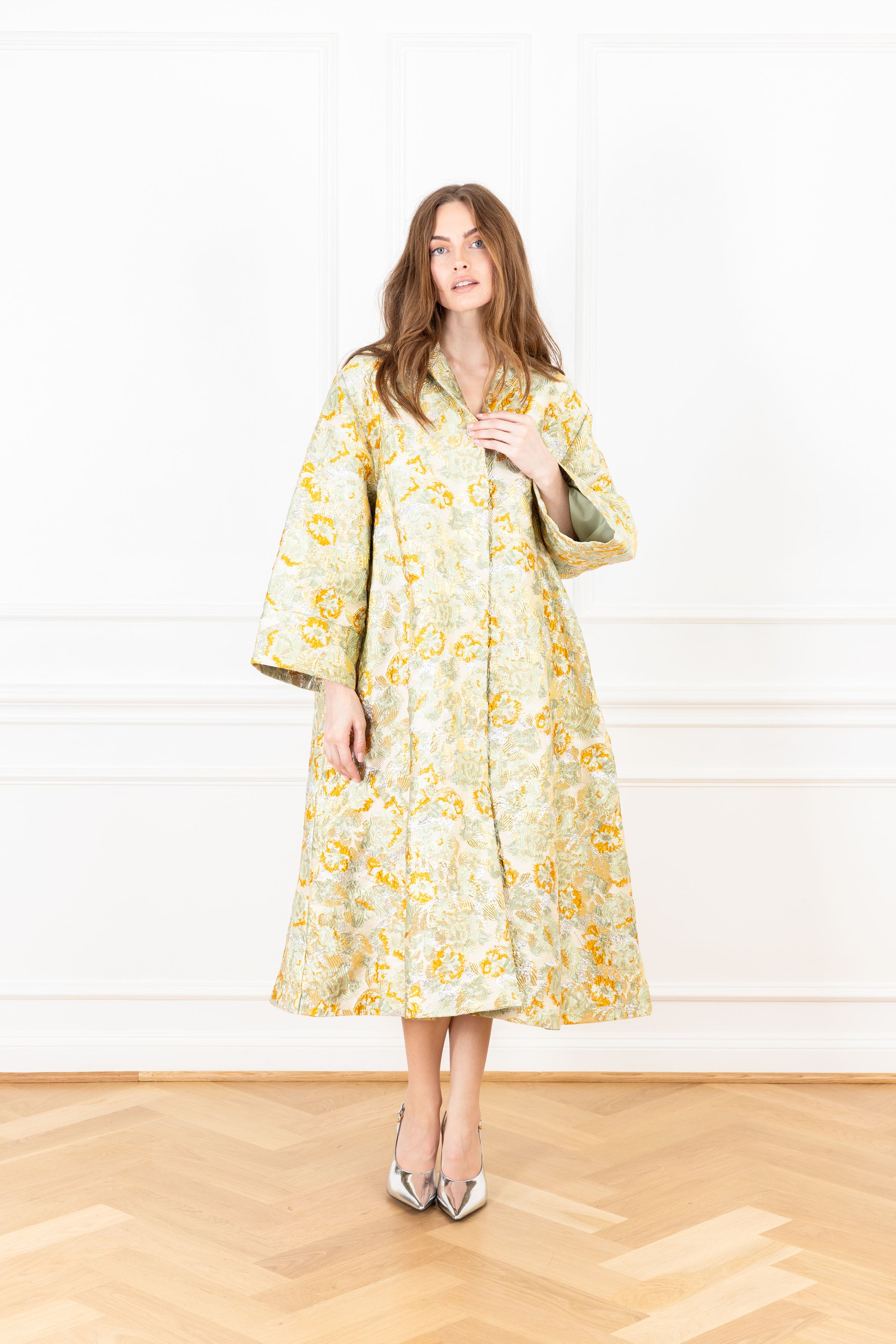 Frosty Green Lurex Maxi Dress Coat