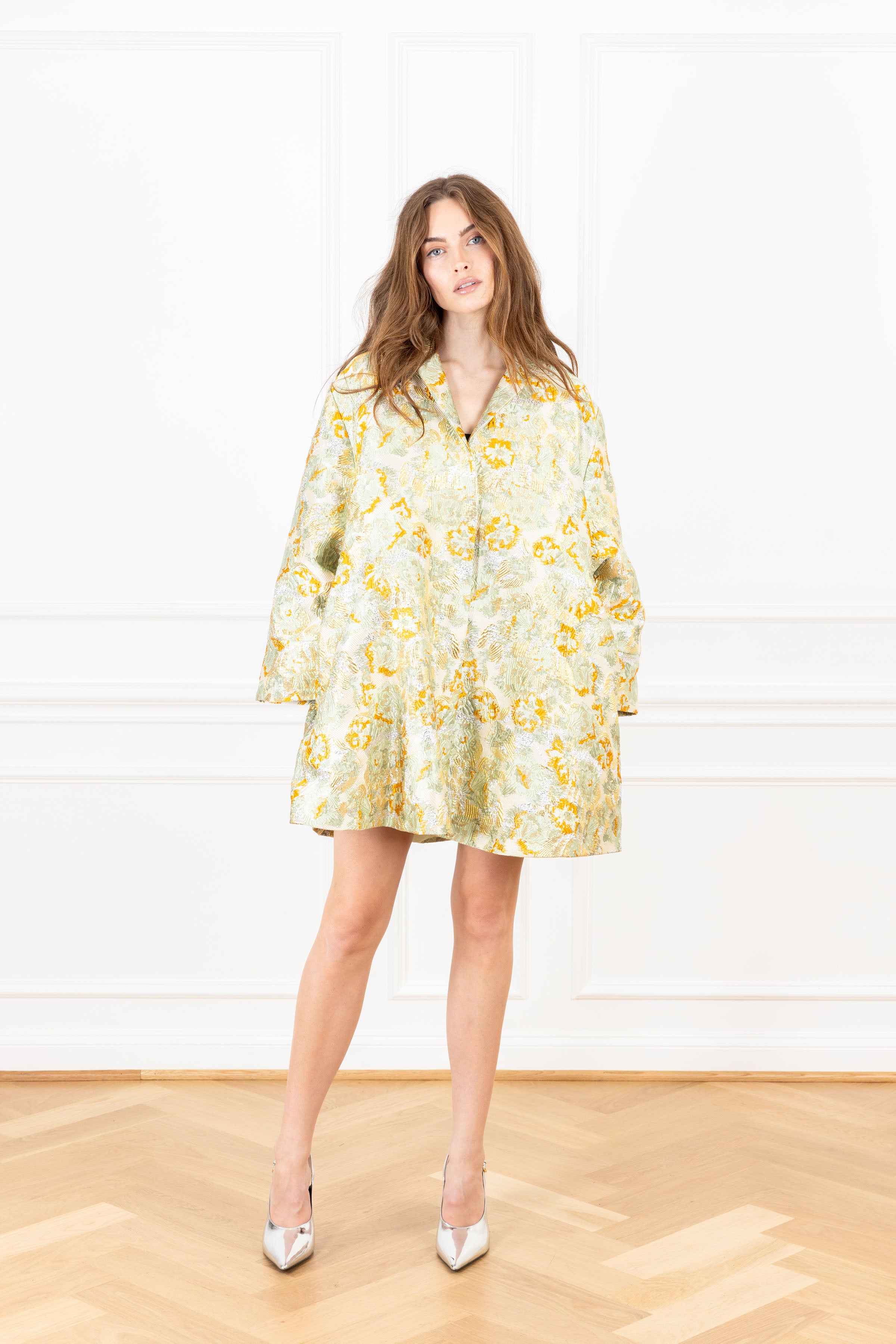 Frosty Green Lurex Mini Dress Coat