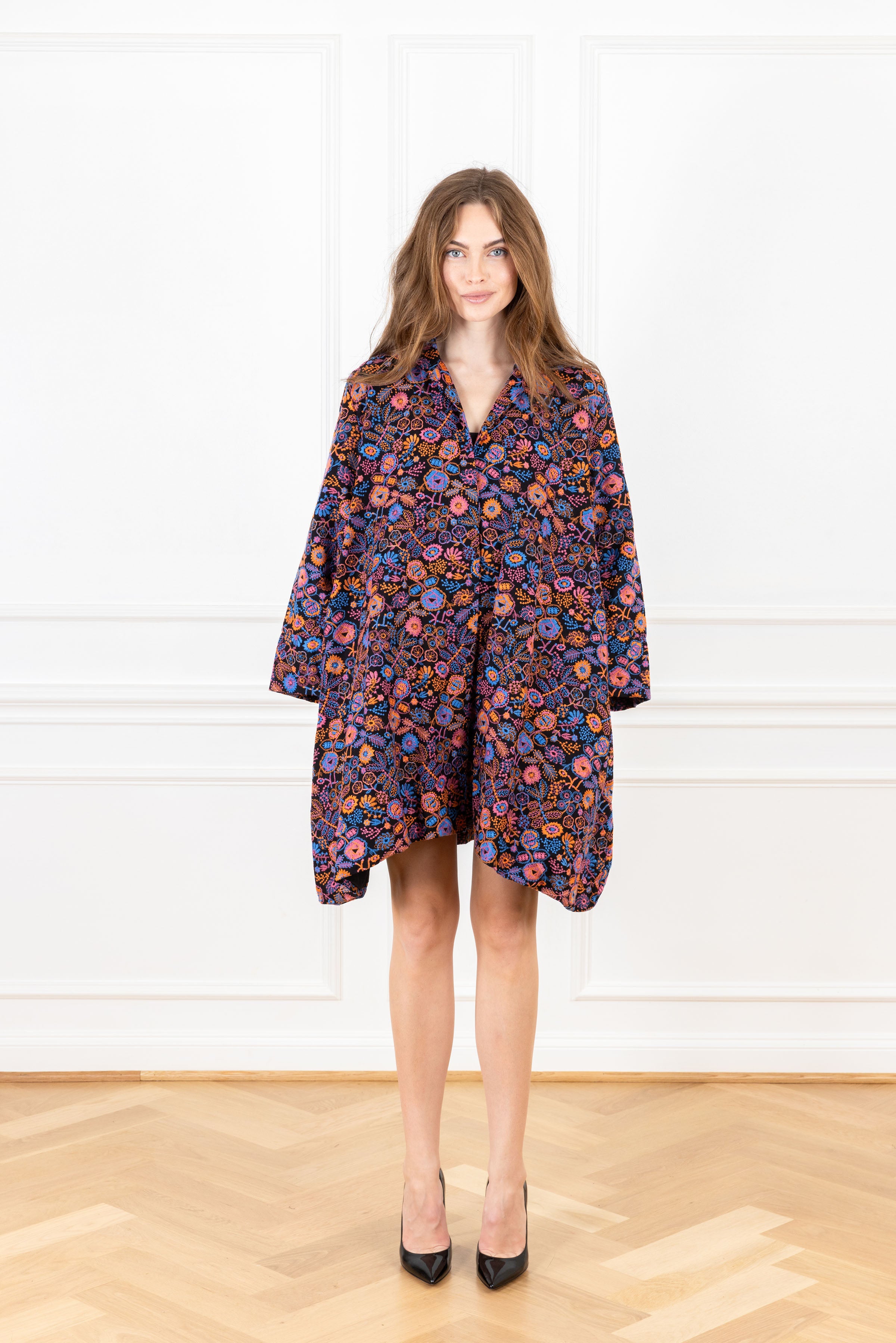 Dark Garden Stitch Mini Dress Coat