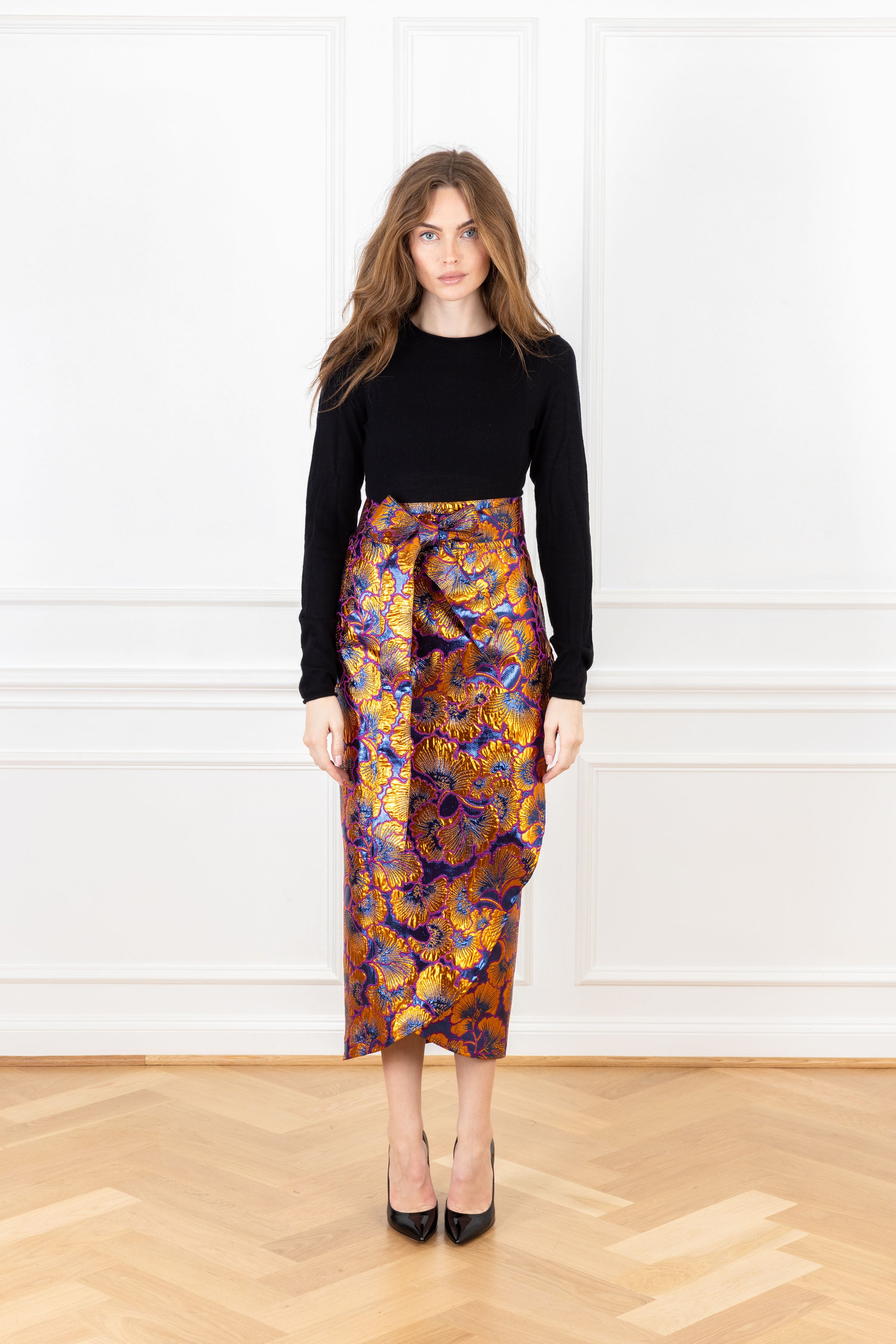 Bronze Lilac Brocade Maxi Wrap Skirt