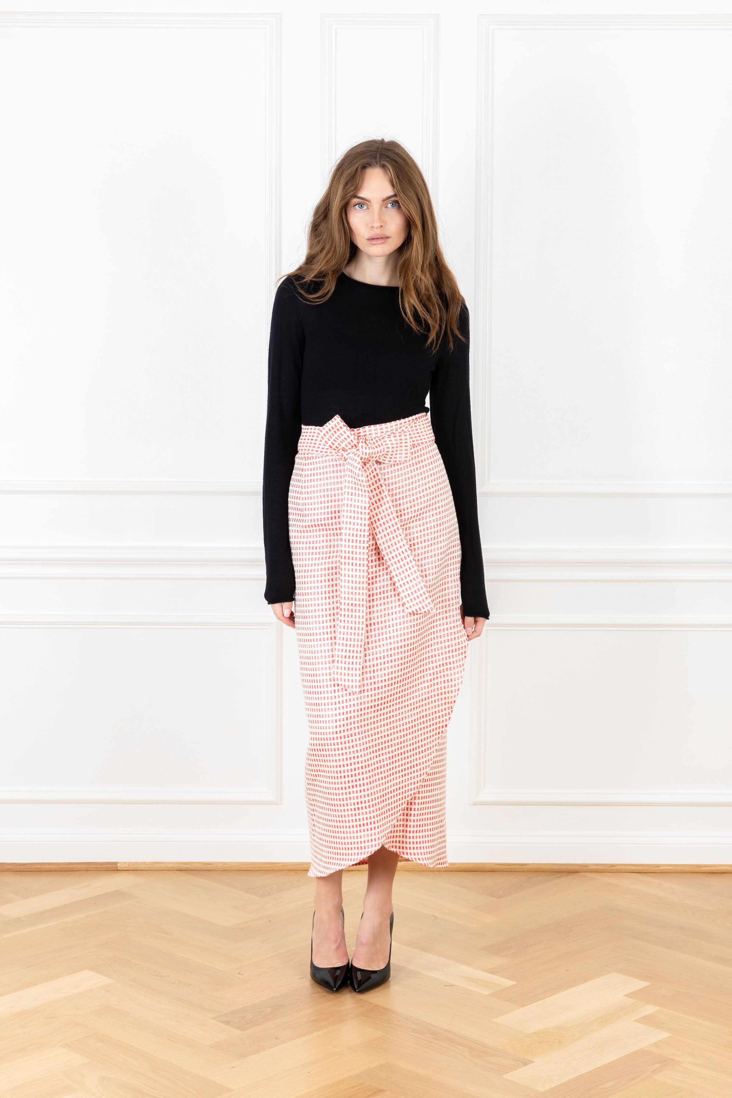 Scarlet Woven Grid Maxi Wrap Skirt