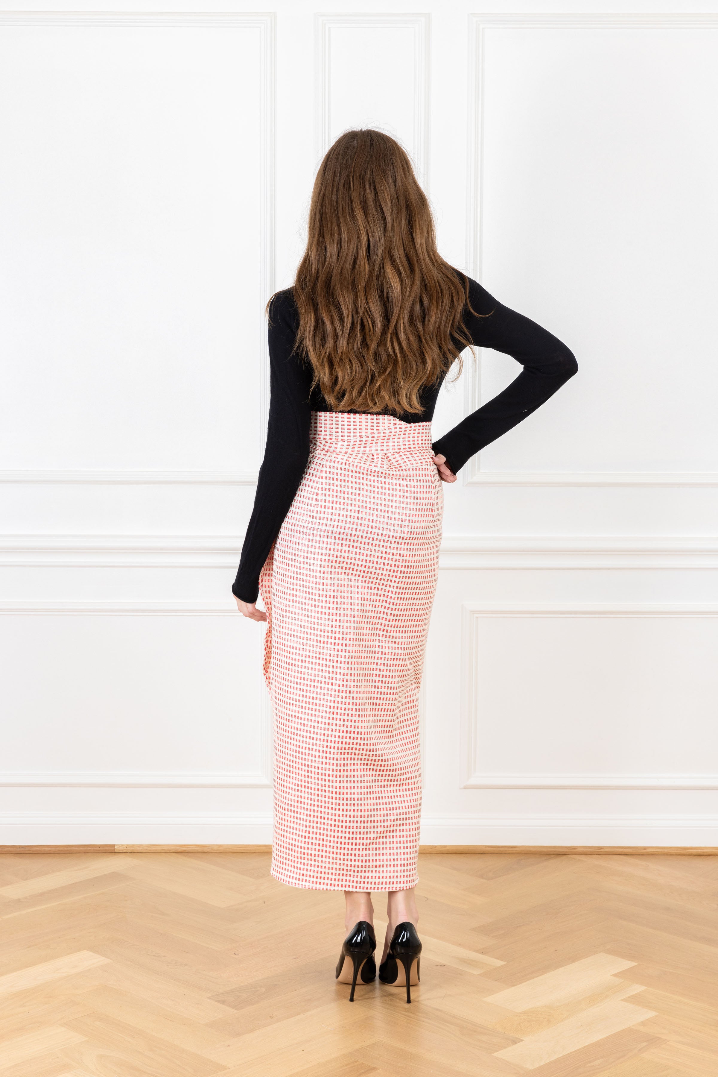 Scarlet Woven Grid Maxi Wrap Skirt