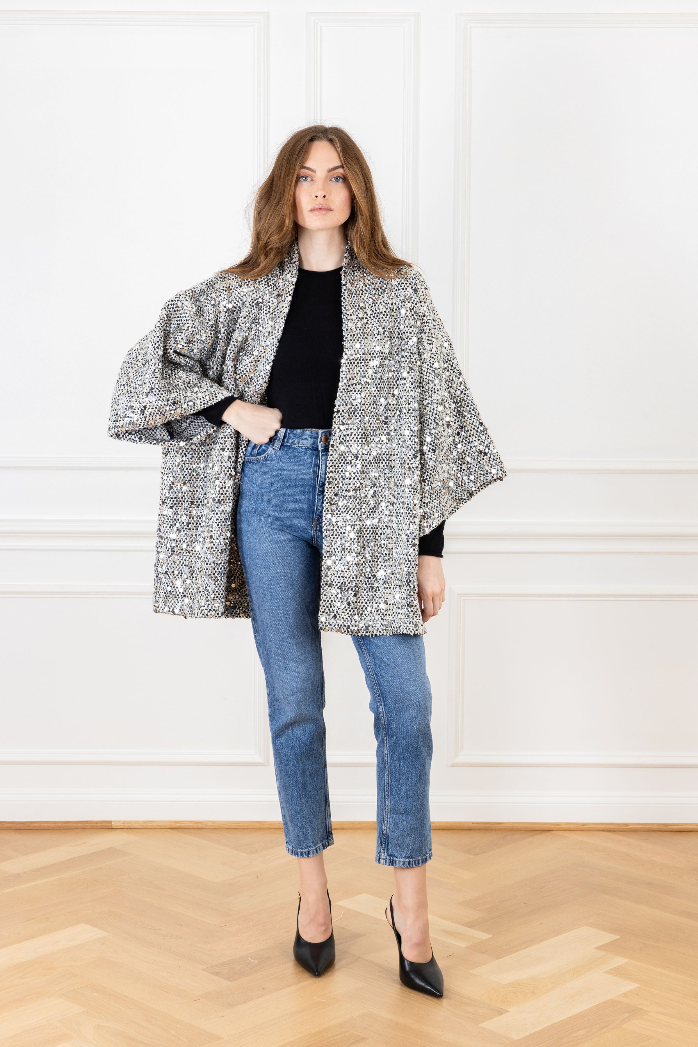 Silver Sequin Woven Mini Duster