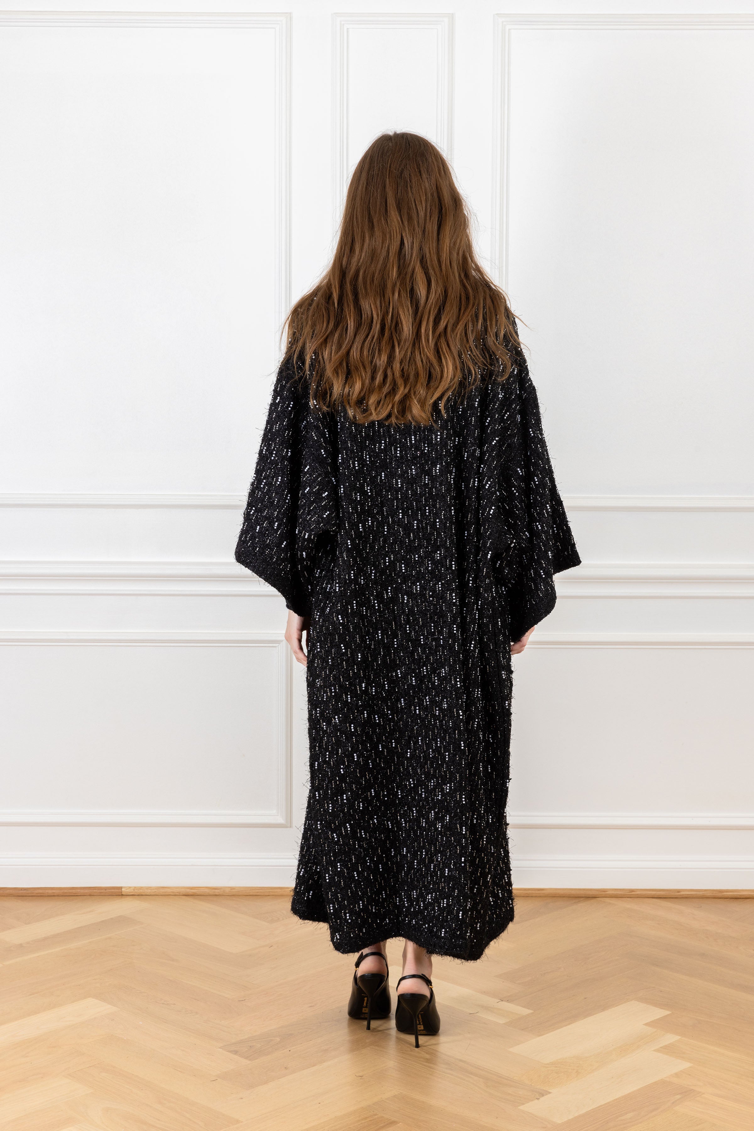 Pearly Black Woven Maxi Duster