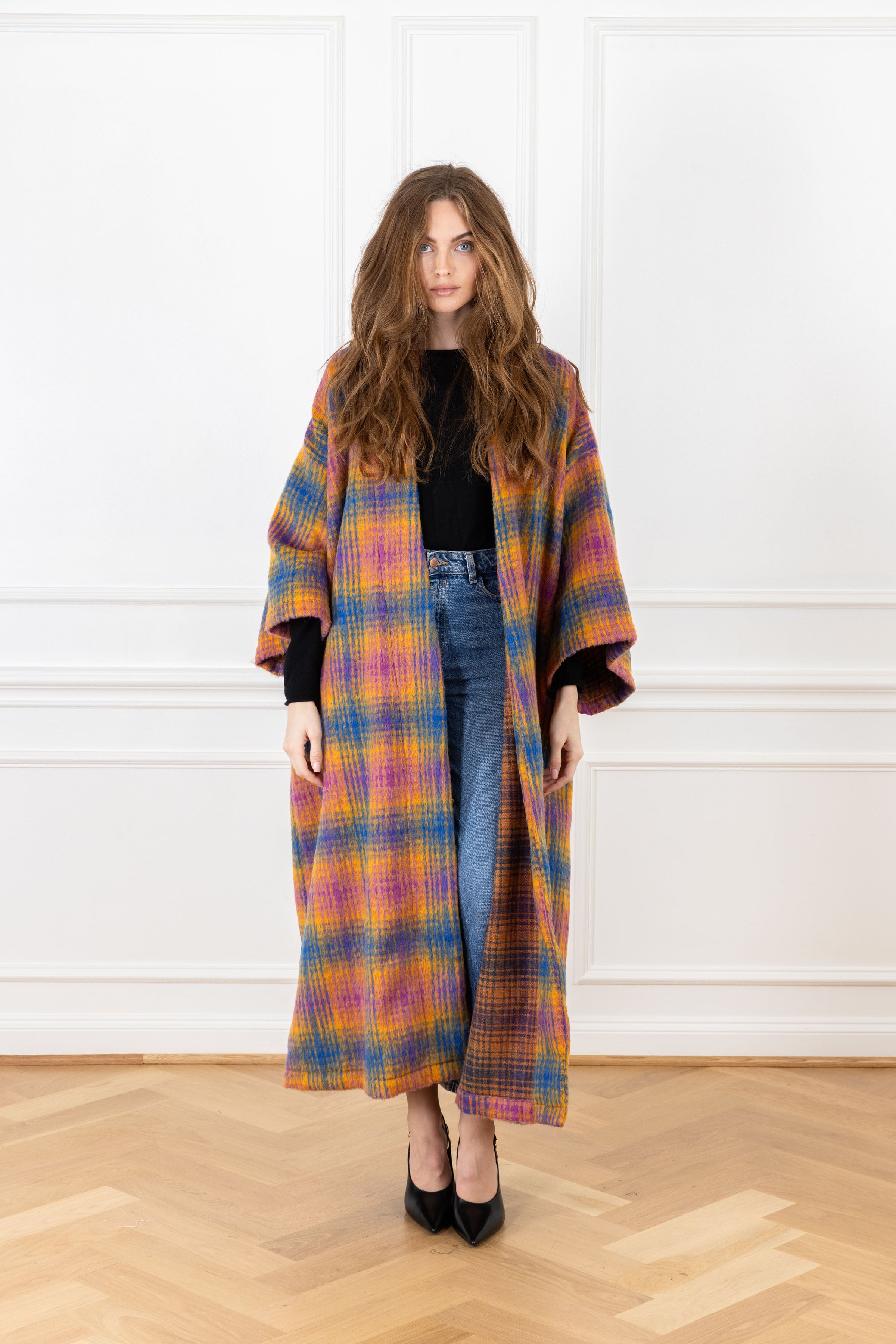 Marigold Violet Plaid Maxi Duster