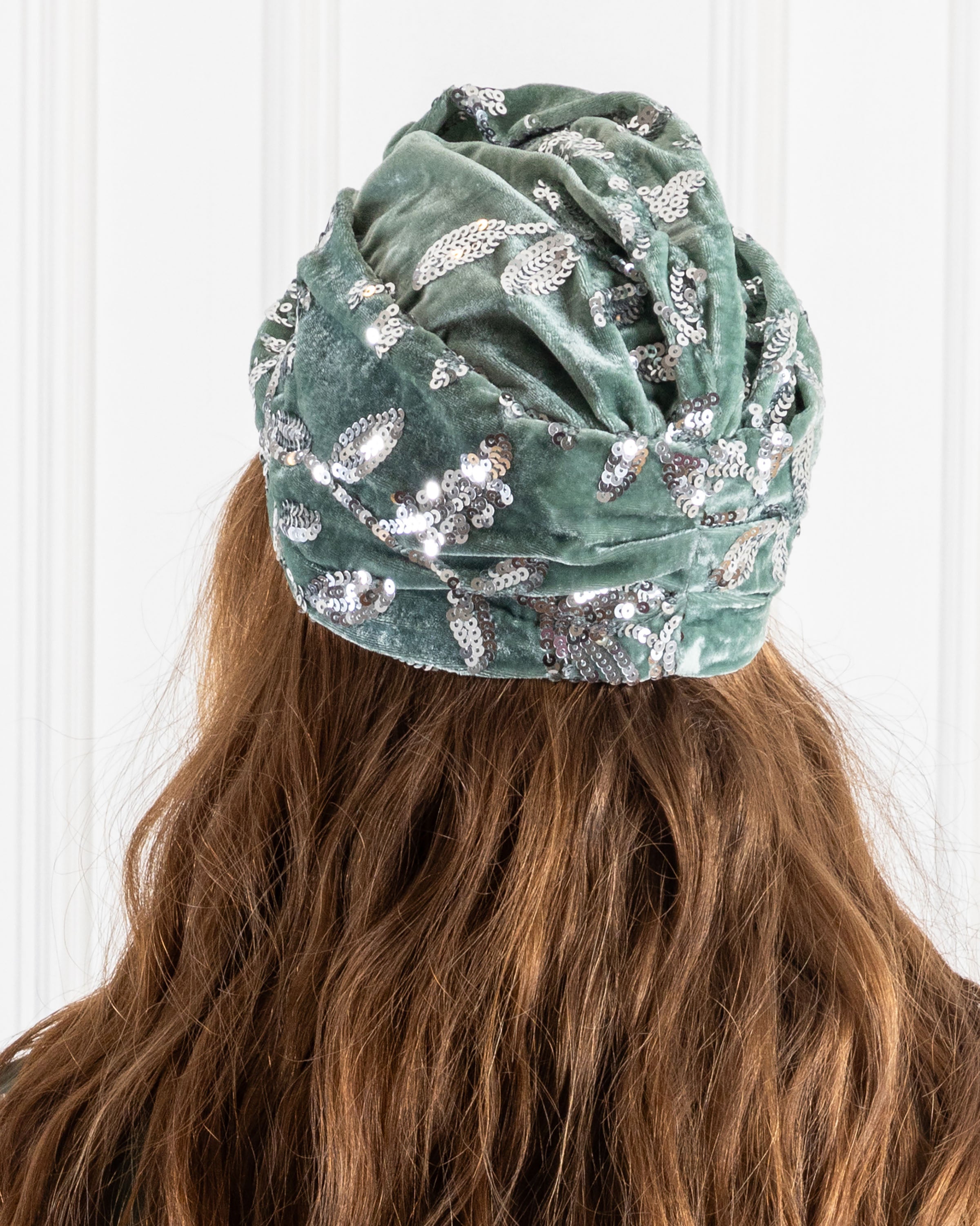 Sage Velvet Sequin Turban